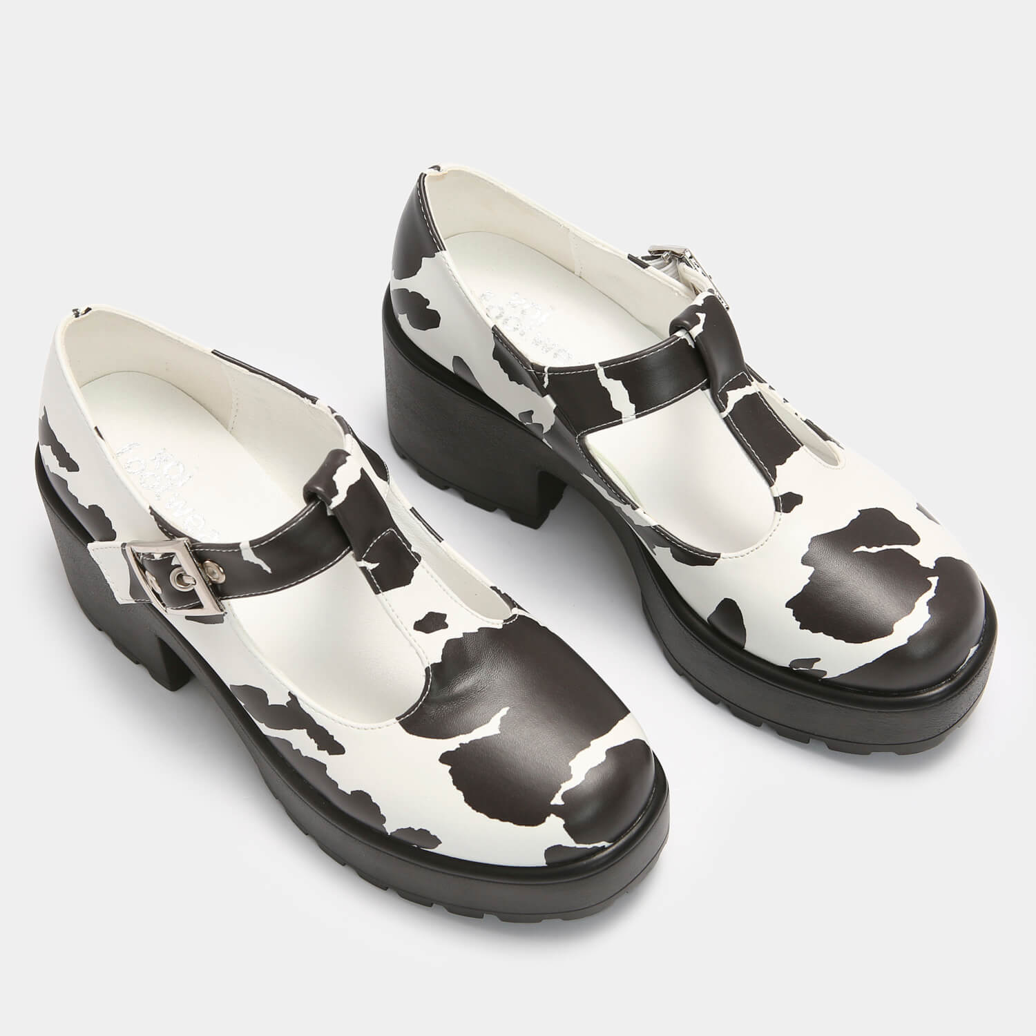 Sai Cow Print Mary Jane Shoes 'Nettie Edition' - Mary Janes - KOI Footwear - White - Top View