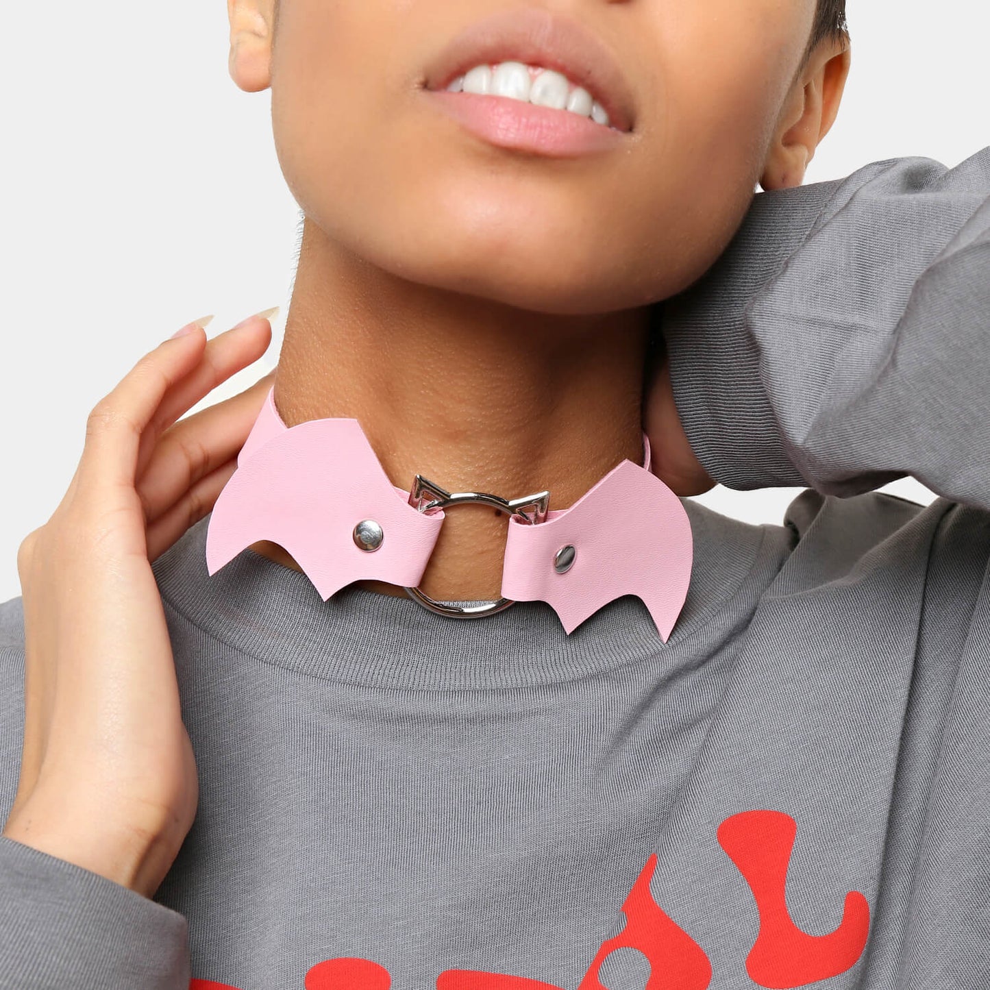 Kawaii Baby Pink Bat Choker - Accessories - KOI Footwear - Pink - Model Front View