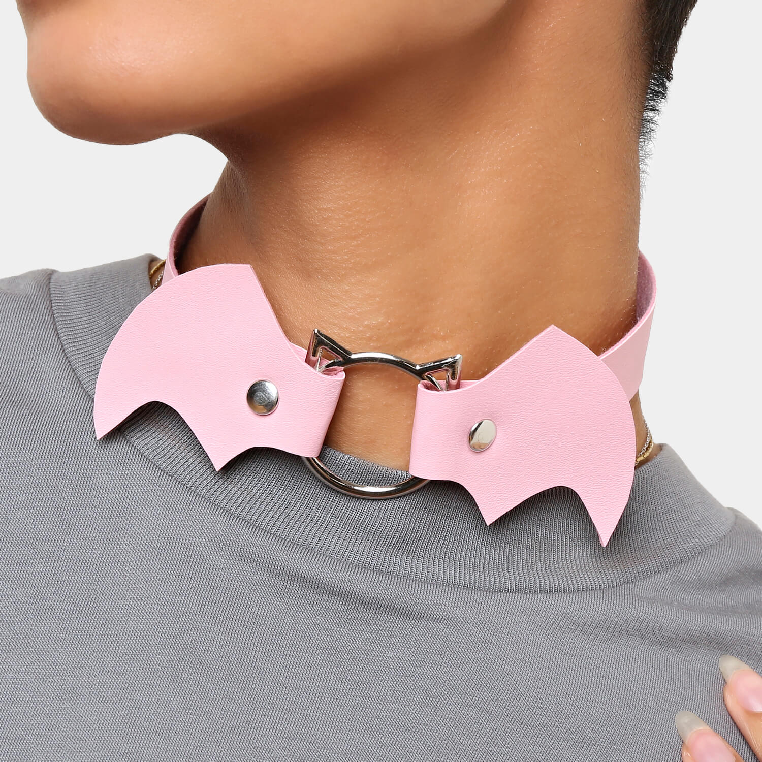 Kawaii Baby Pink Bat Choker - Accessories - KOI Footwear - Pink - Model Side View
