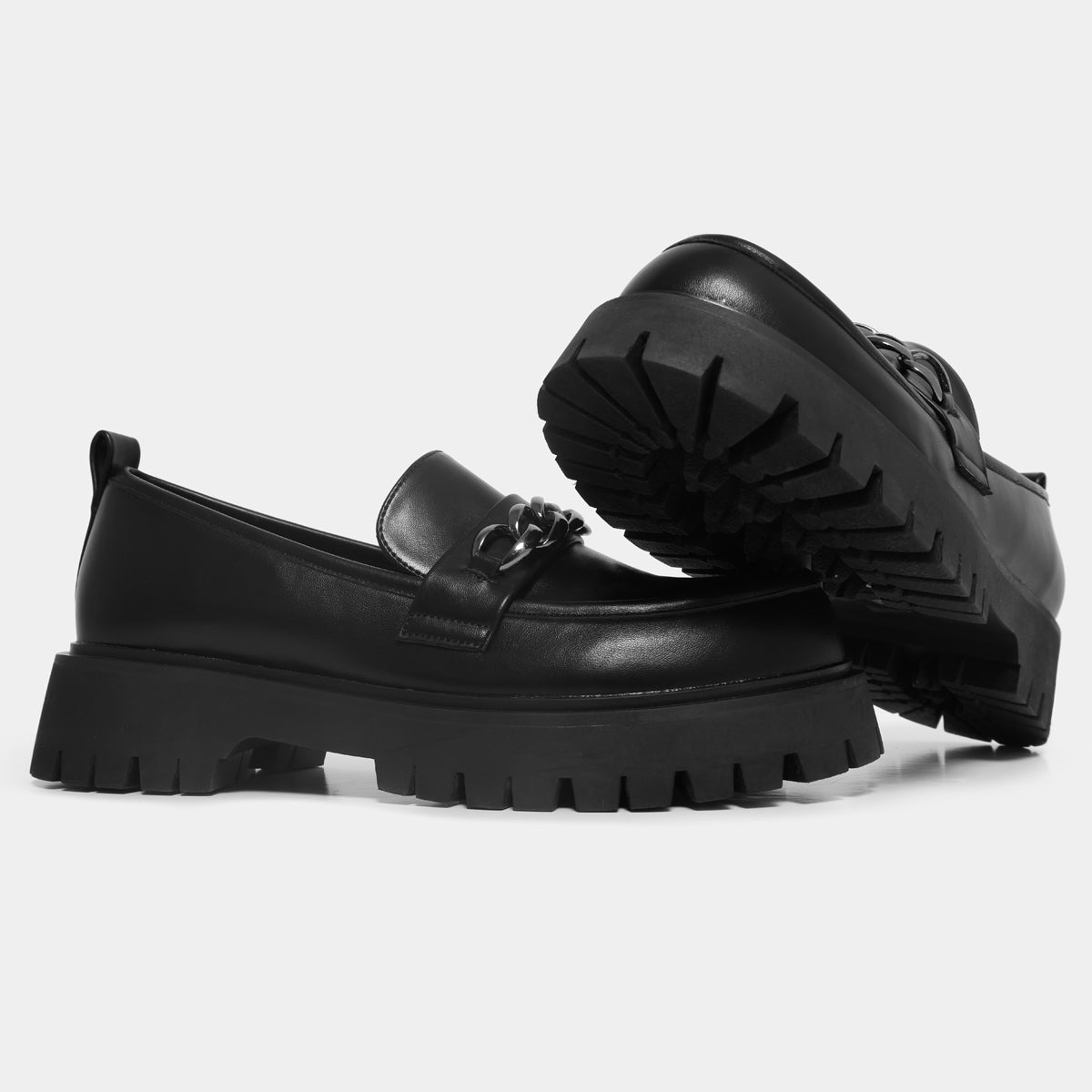 Shenron Men's Chain Black Loafers - Shoes - KOI Footwear - Black - Side and Sole View