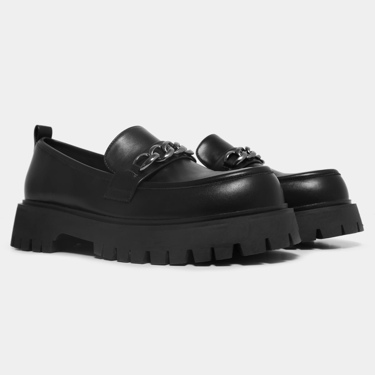 Shenron Men's Chain Black Loafers - Shoes - KOI Footwear - Black - Three-Quarter View