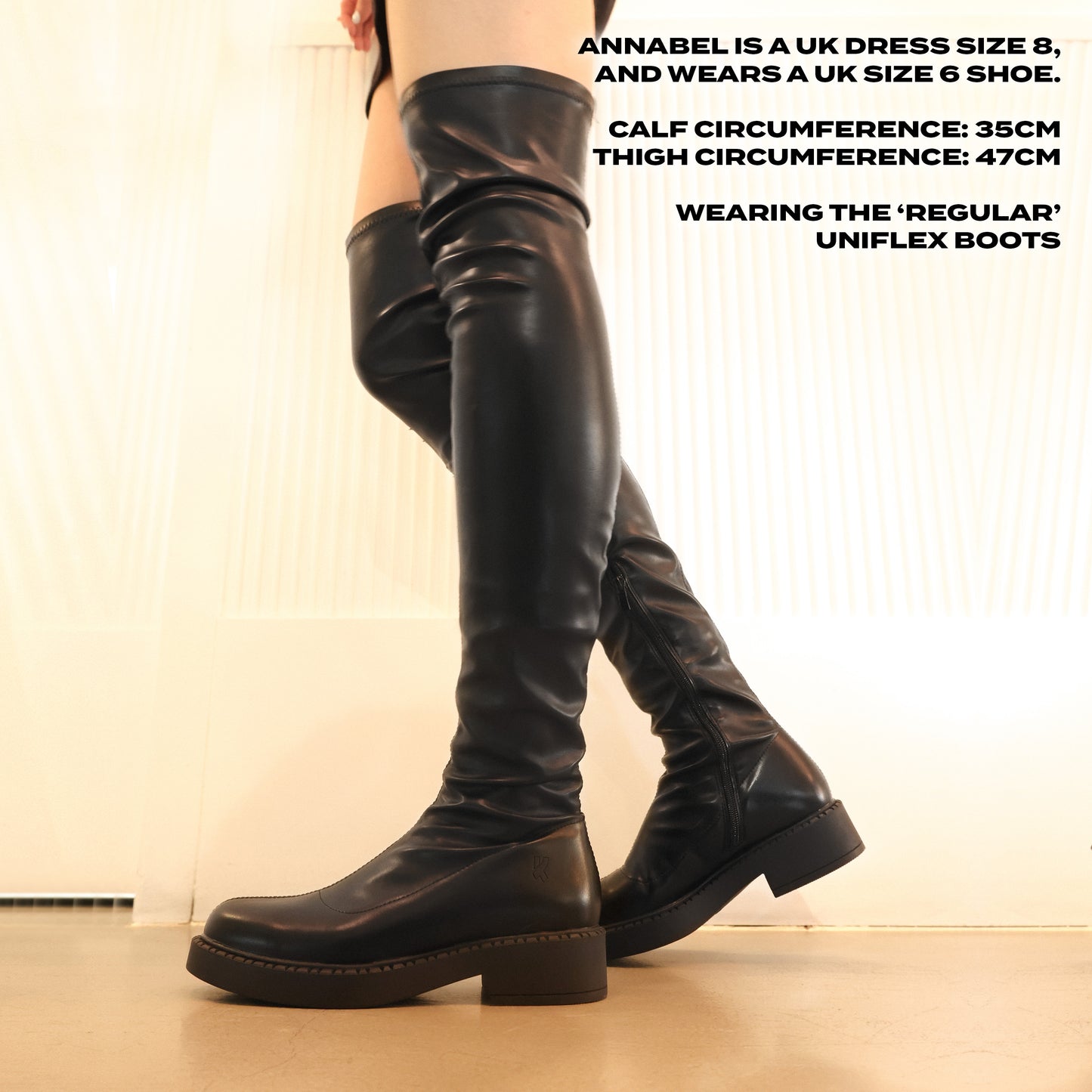 The Commander Stretch Thigh High Boots - Long Boots - KOI Footwear - Black - Model Left Side View
