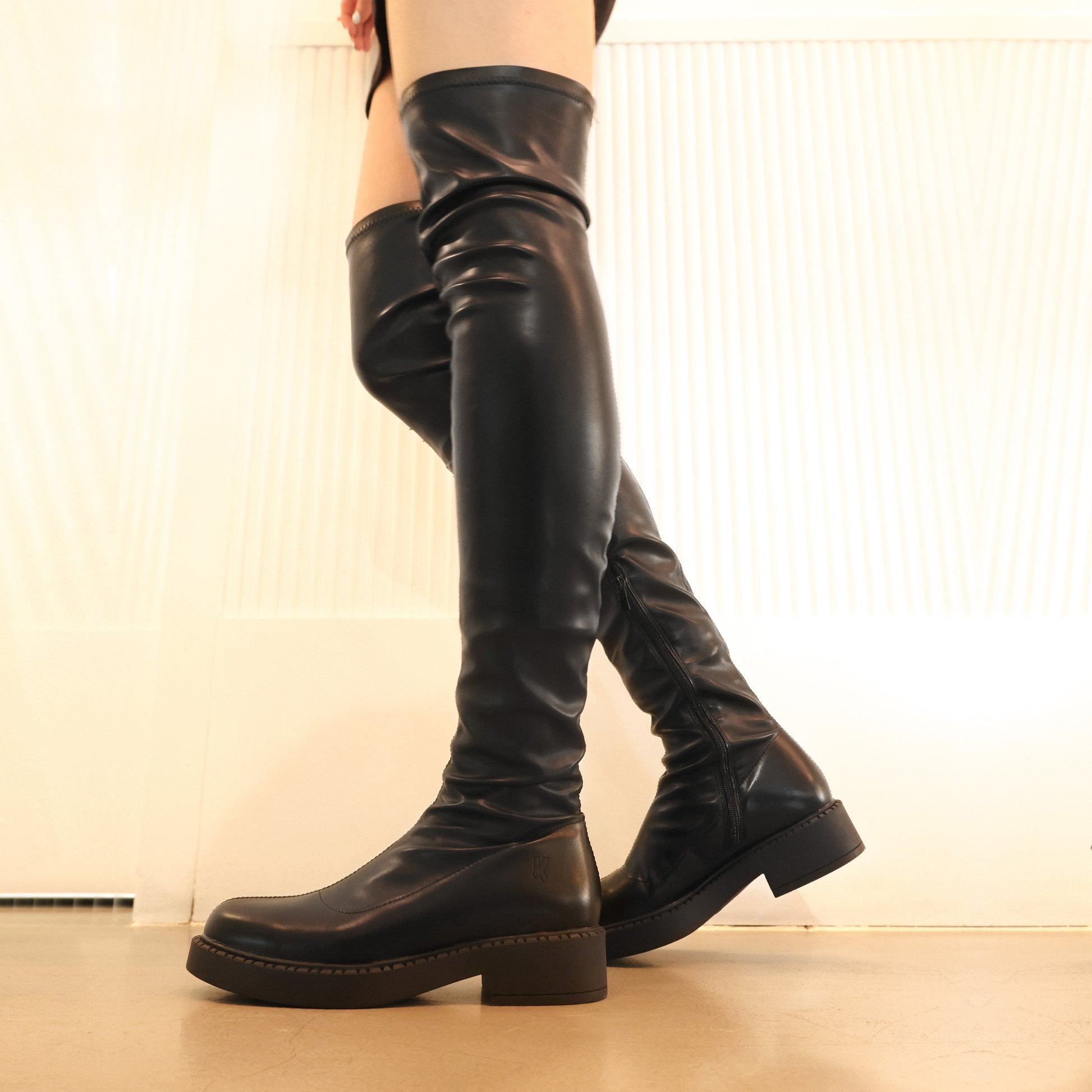 The Commander Plus Size Thigh High Boots - Long Boots - KOI Footwear - Black - Model Left Side View