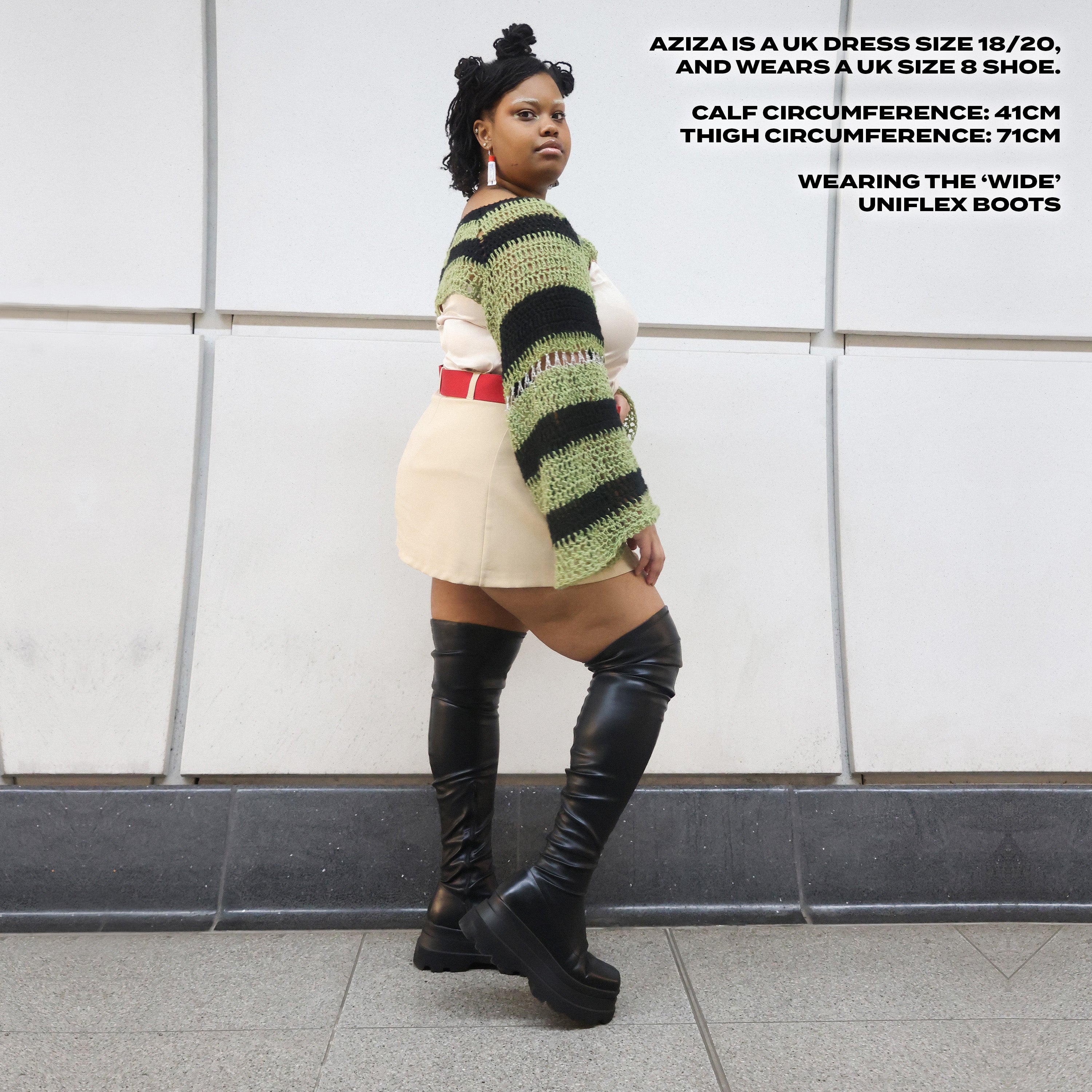 The Elevation Plus Size Thigh High Boots - Long Boots - KOI Footwear - Black - Plus-Size Left Side Model View