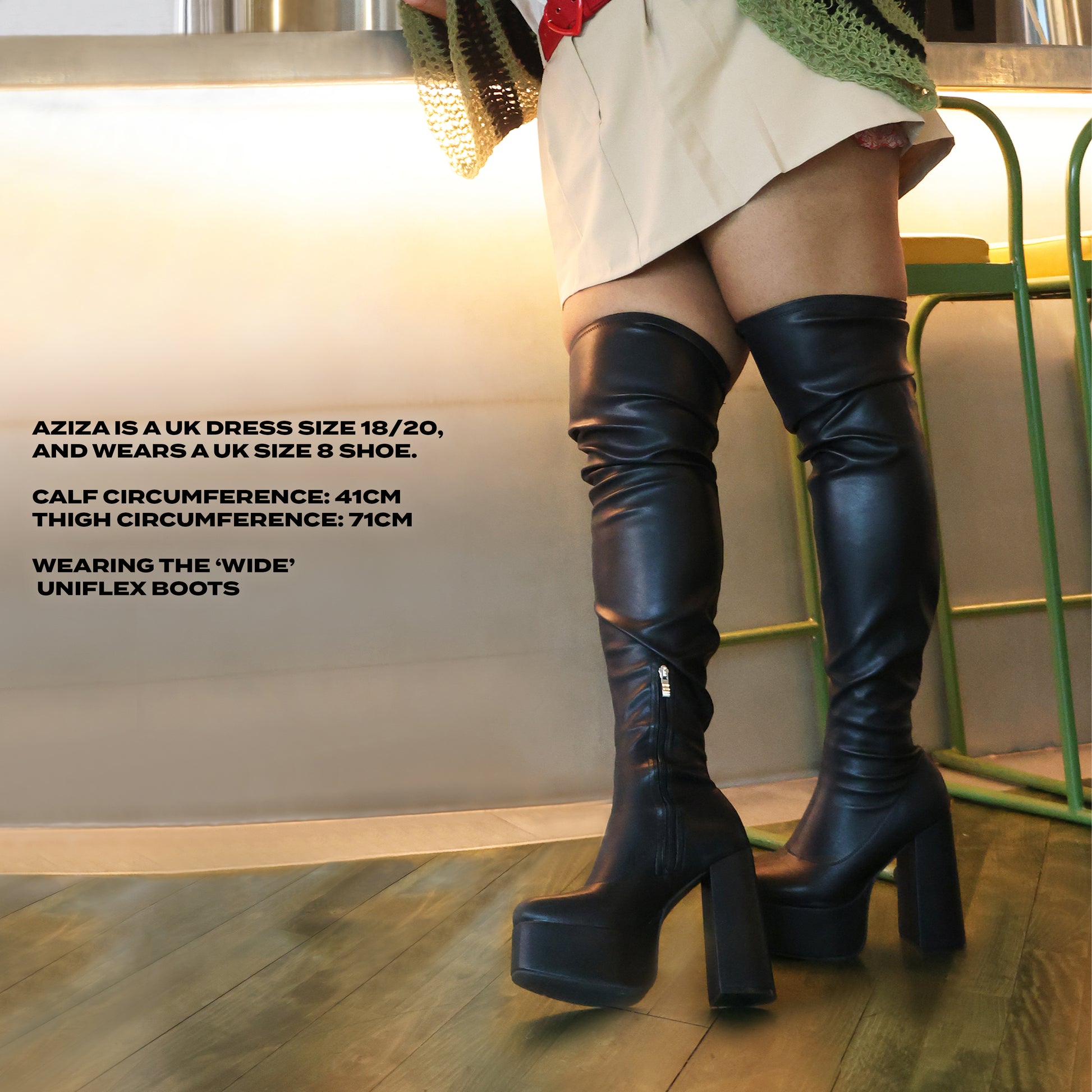 The Redemption Plus Size Thigh High Boots - Long Boots - KOI Footwear - Black - Model Left View