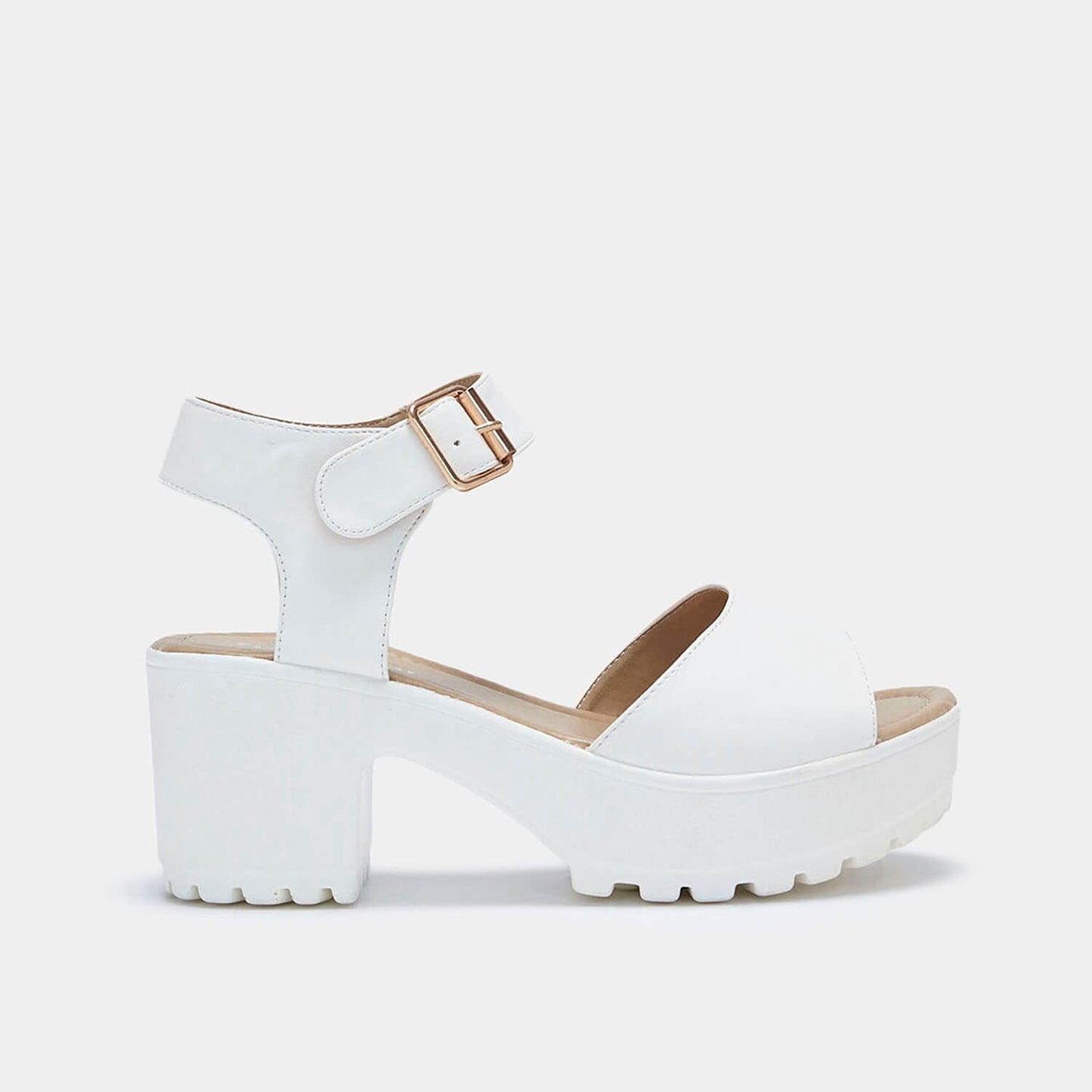 LOR White Chunky Sandals - Sandals - KOI Footwear - White - Side View
