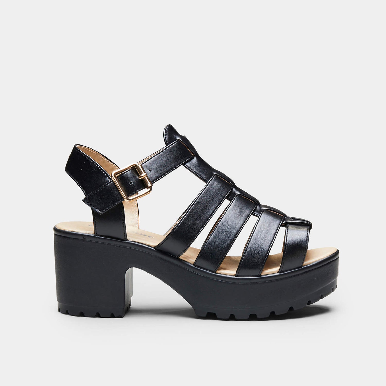 SII Black Strappy Cleated Sandals - Sandals - KOI Footwear - Black - Side View