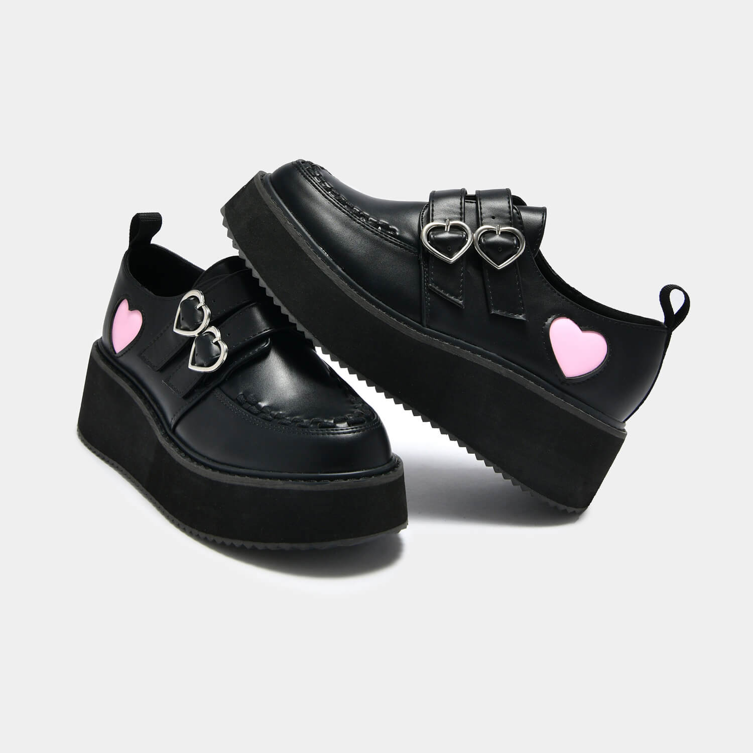 Pothos Pink Heart Wave Platform Shoes - Shoes - KOI Footwear - Black - Front and Side View