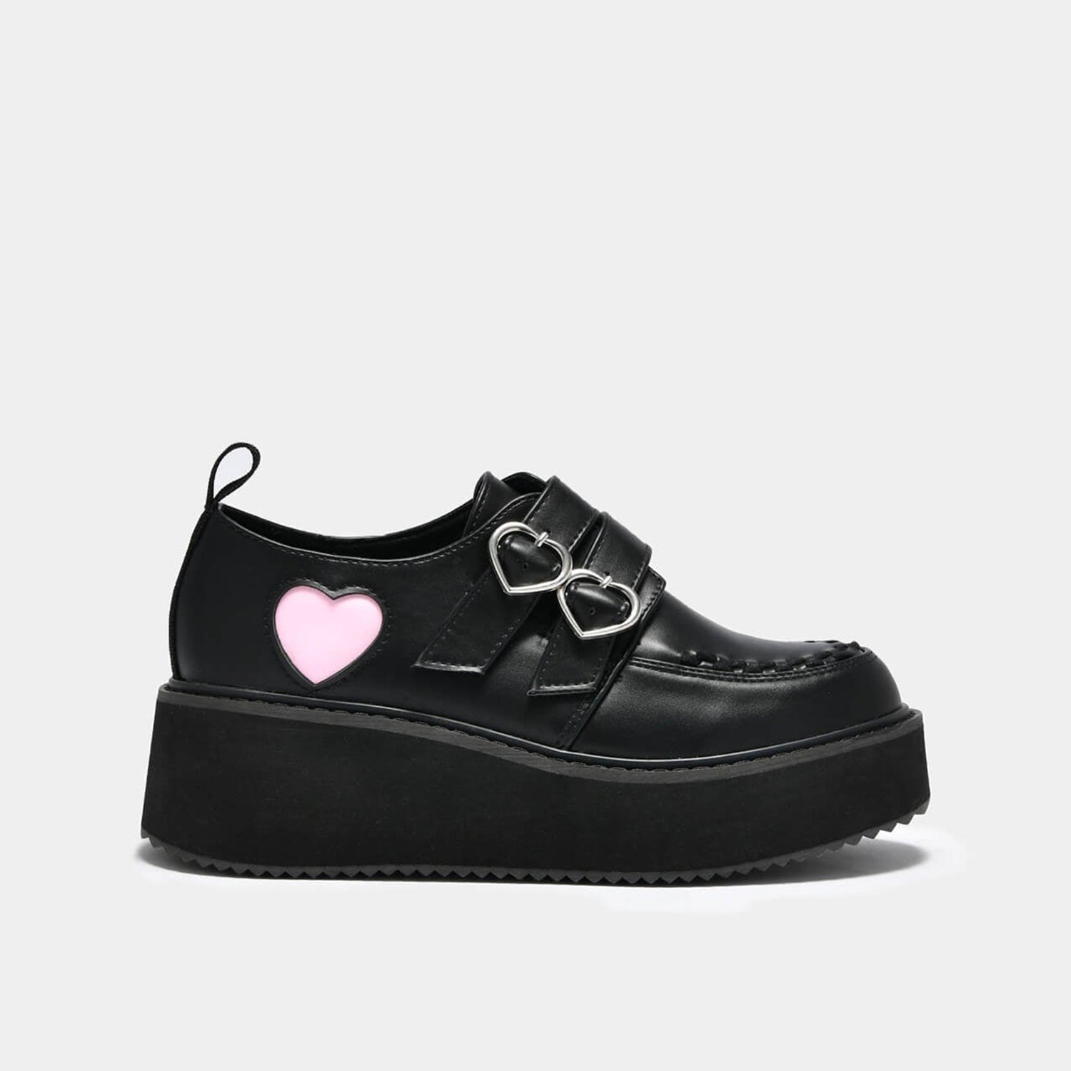 Pothos Pink Heart Wave Platform Shoes - Shoes - KOI Footwear - Black - Side View