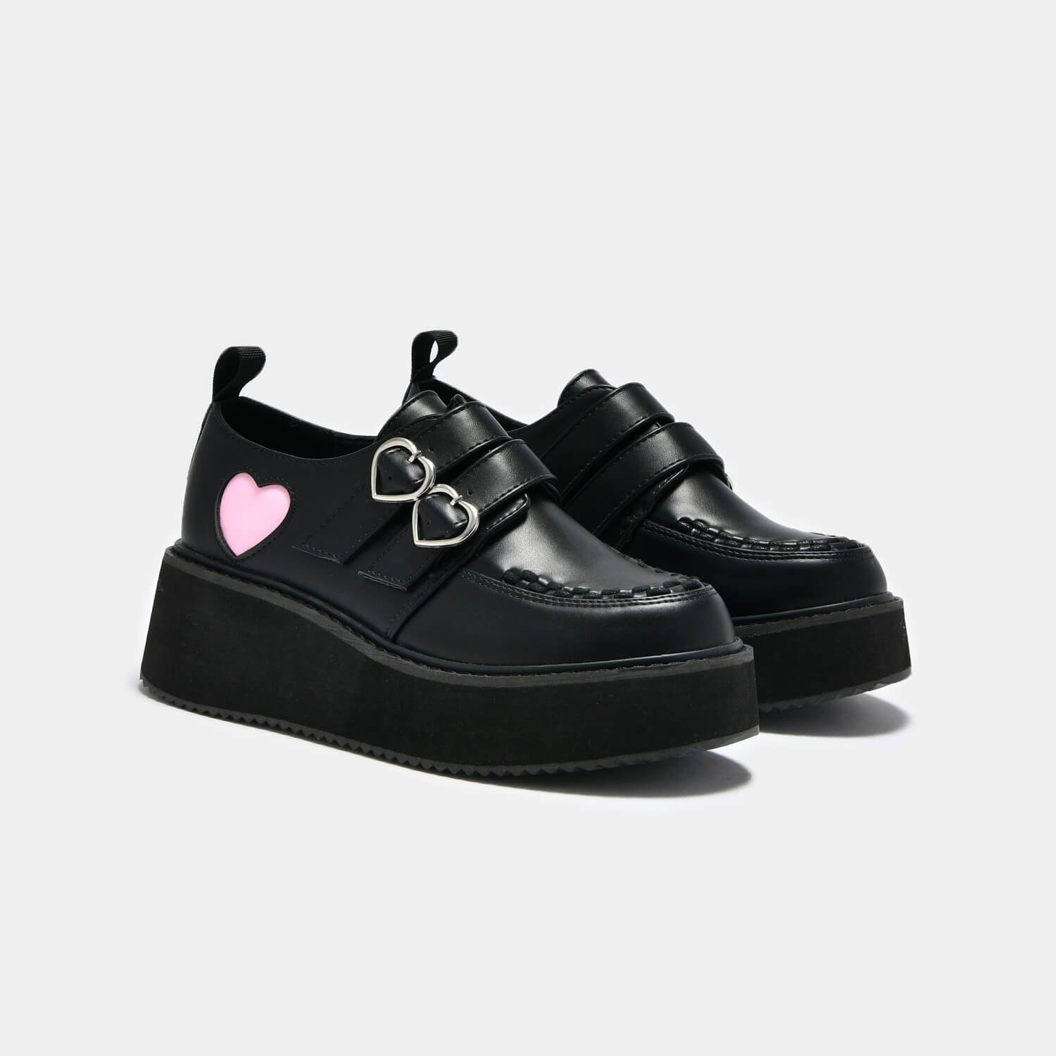 Pothos Pink Heart Wave Platform Shoes - Shoes - KOI Footwear - Black - Three-Quarter View