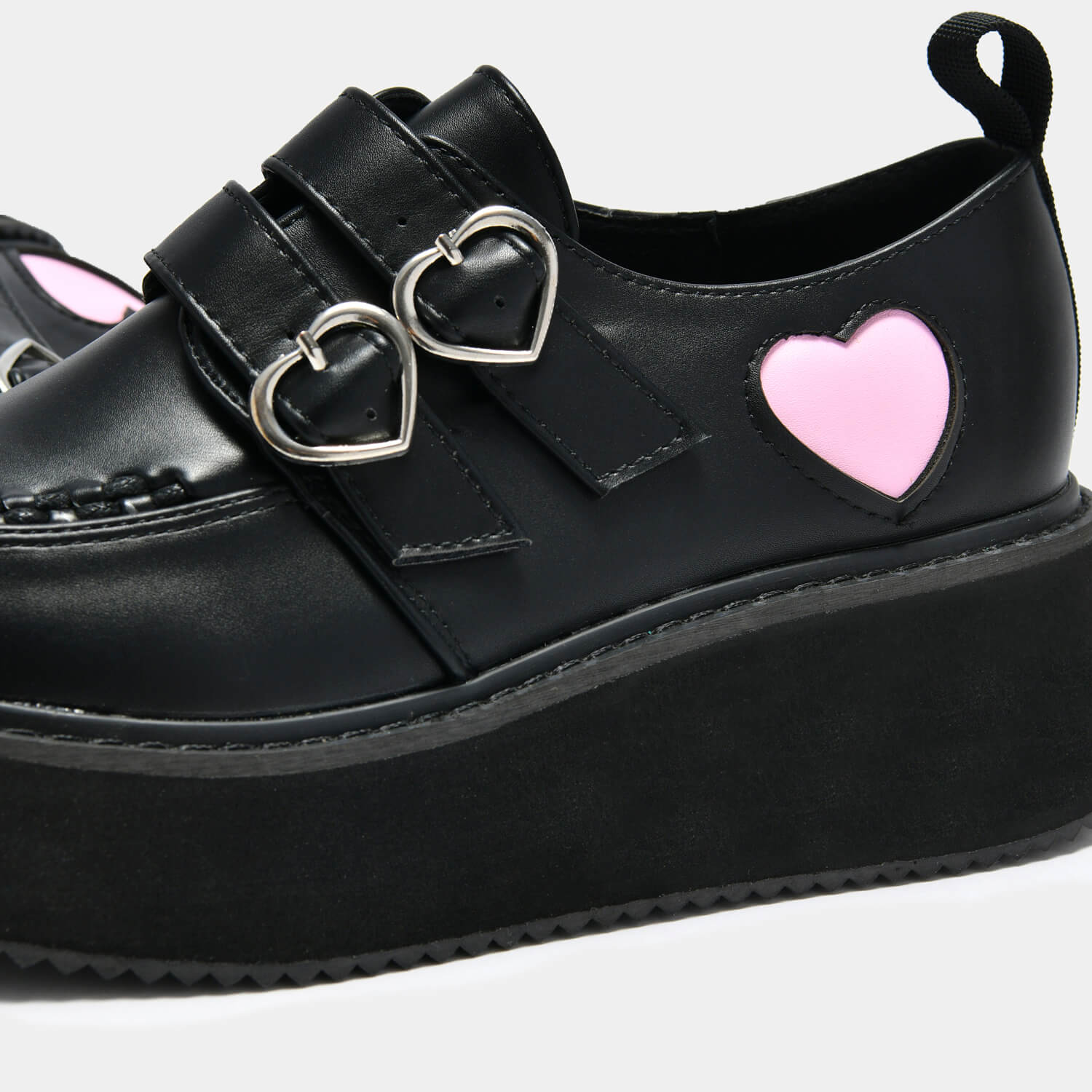 Pothos Pink Heart Wave Platform Shoes - Shoes - KOI Footwear - Black - Buckle Detail