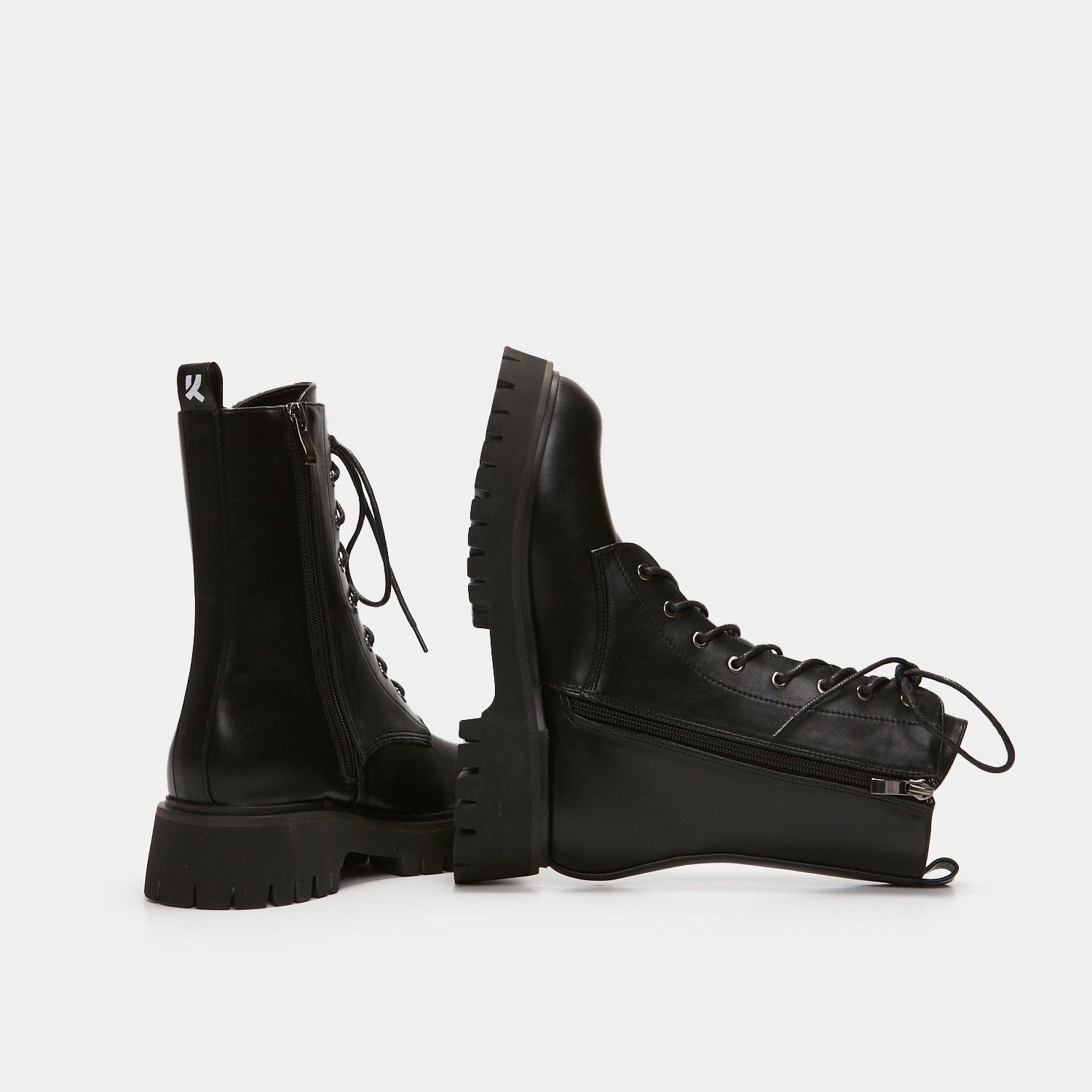 Anchor Black Military Lace Up Boots - Ankle Boots - KOI Footwear - Black - Back and Side View