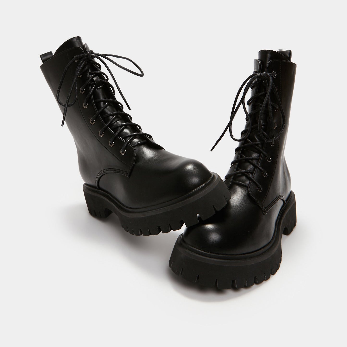 Anchor Black Military Lace Up Boots - Ankle Boots - KOI Footwear - Black - Front View