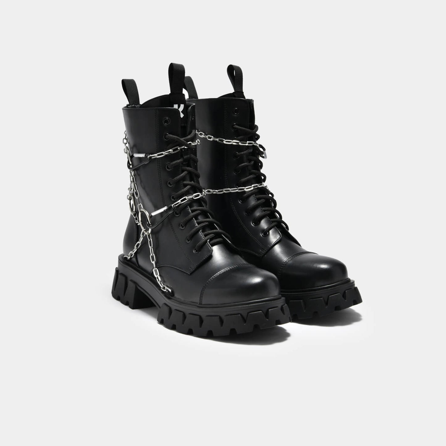 Cyrus Chain Boots - Ankle Boots - KOI Footwear - Black - Three-Quarter View