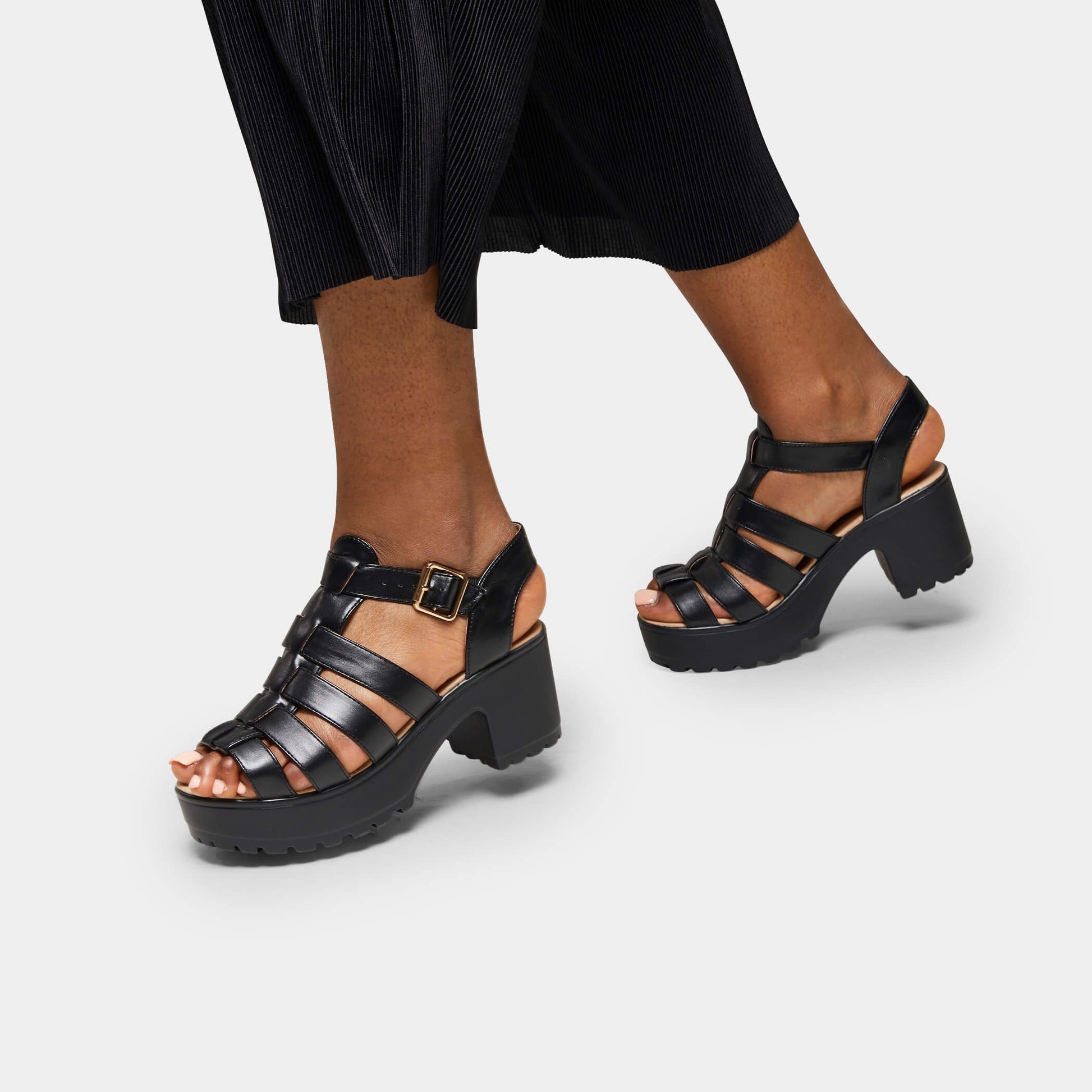 SII Black Strappy Cleated Sandals - Sandals - KOI Footwear - Black - Model Left View