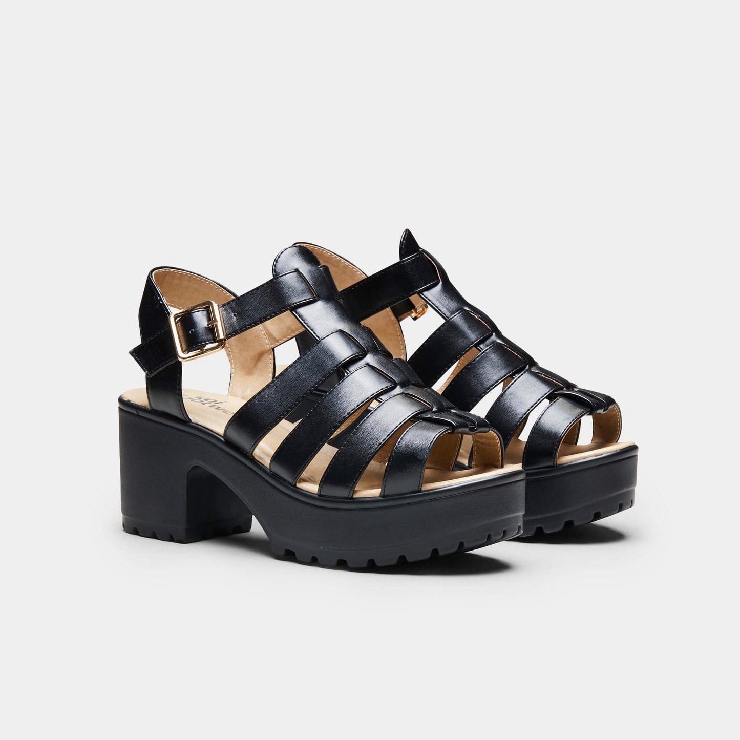 SII Black Strappy Cleated Sandals - Sandals - KOI Footwear - Black - Three-Quarter Model View
