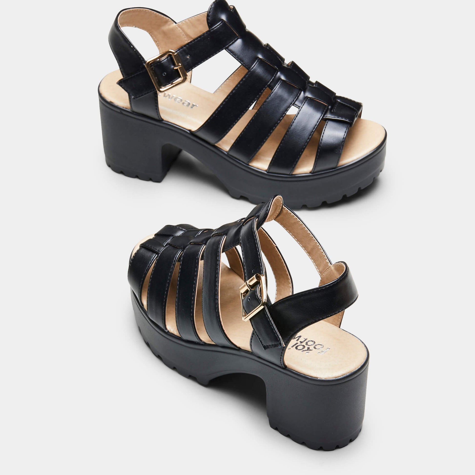 SII Black Strappy Cleated Sandals - Sandals - KOI Footwear - Black - Top View