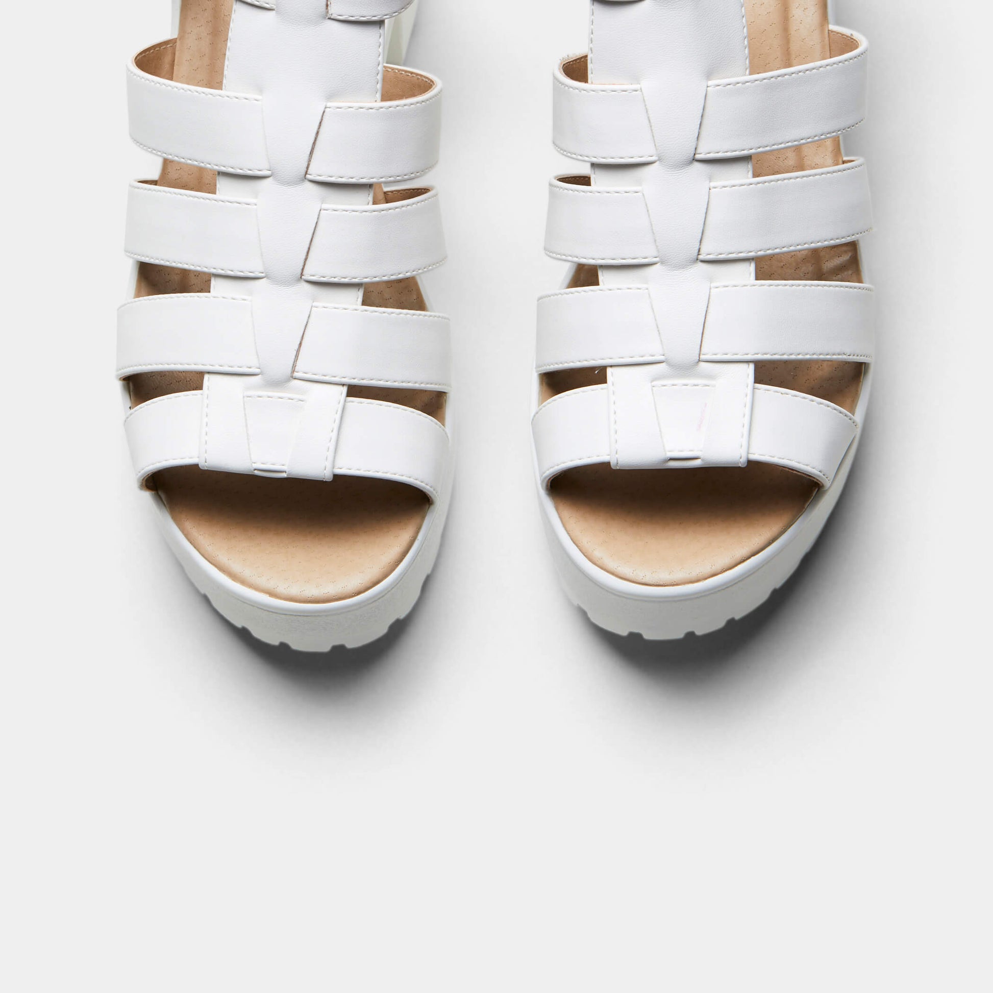 SII White Strappy Cleated Sandals - Sandals - KOI Footwear - White - Top View