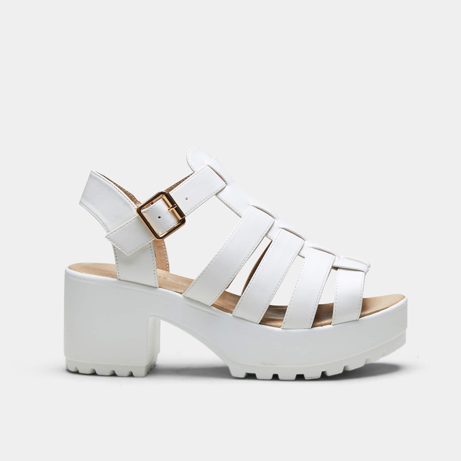 SII White Strappy Cleated Sandals - Sandals - KOI Footwear - White - Side View