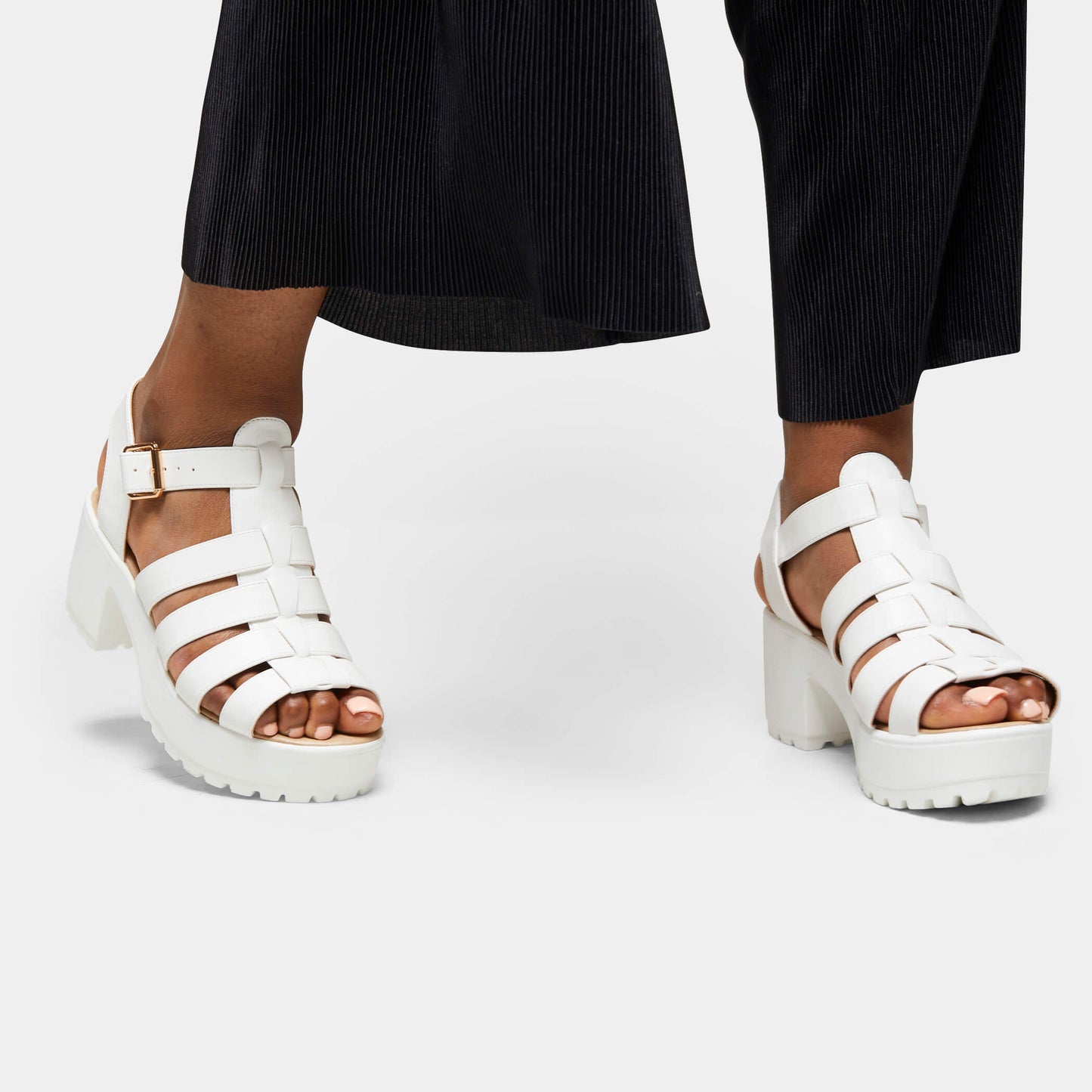 SII White Strappy Cleated Sandals - Sandals - KOI Footwear - White - Model Right View