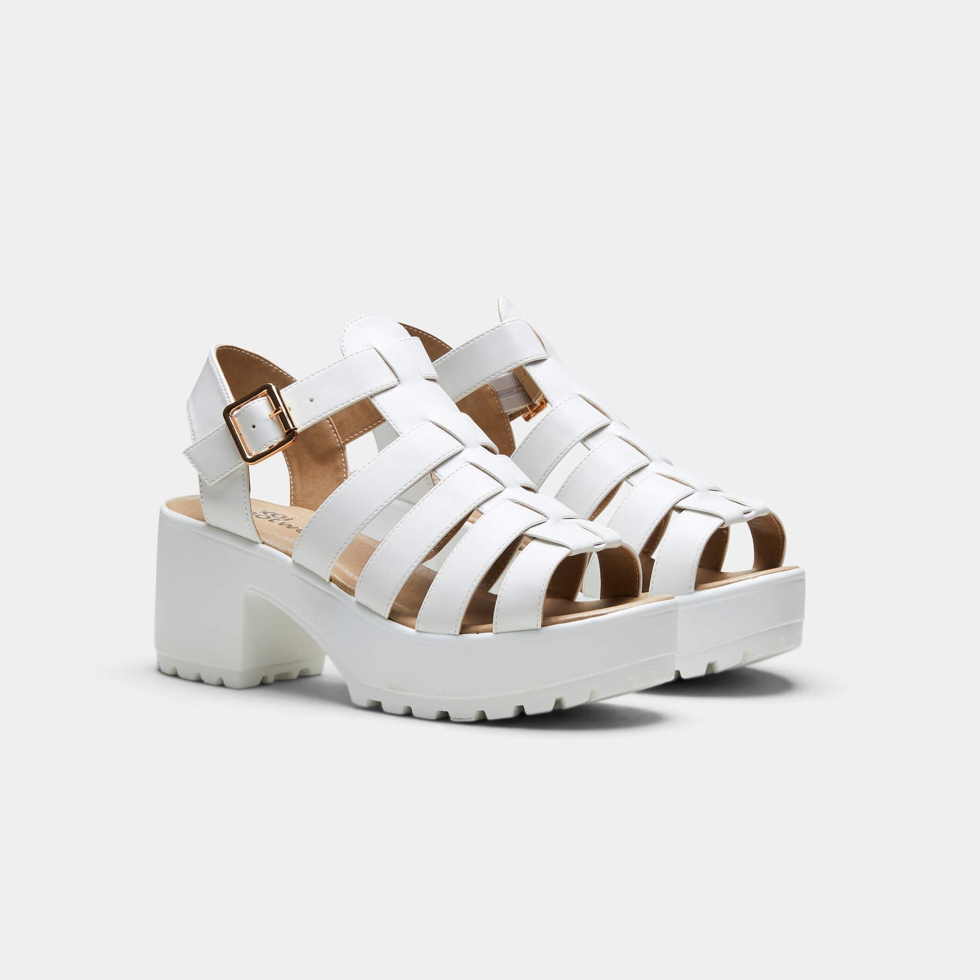SII White Strappy Cleated Sandals - Sandals - KOI Footwear - White - Three-Quarter Model View