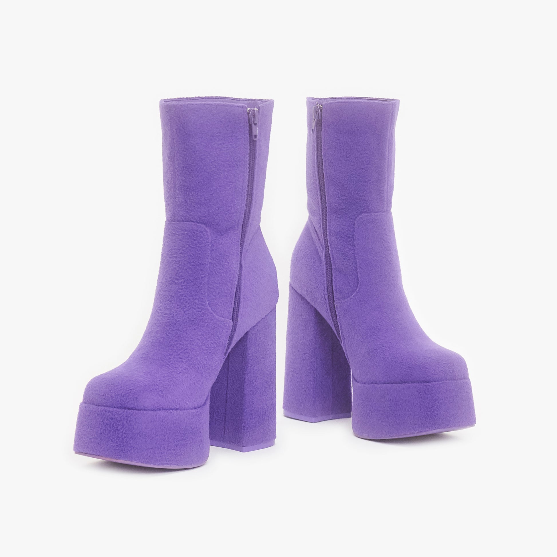 Tinky Winky Fluffy Platform Boots - Ankle Boots - KOI Footwear - Purple - Front Detail