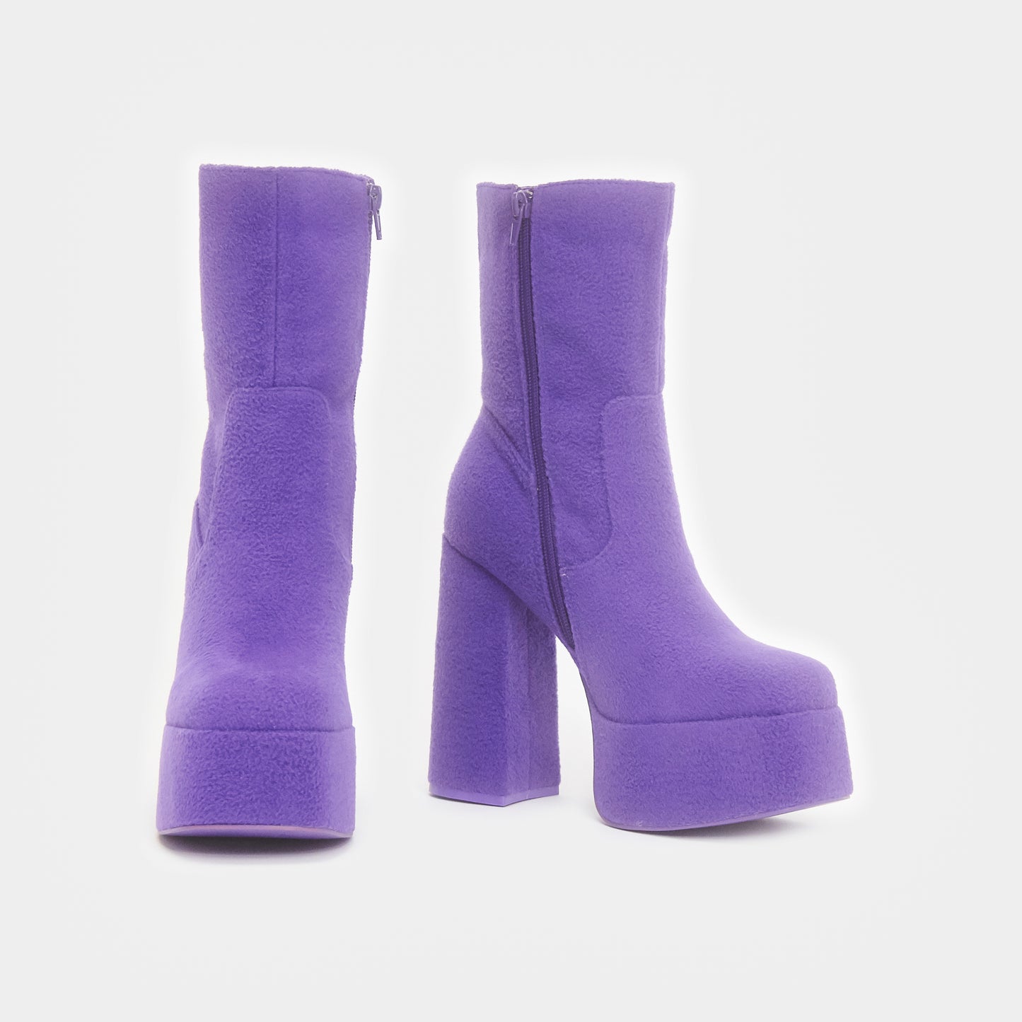 Tinky Winky Fluffy Platform Boots - Ankle Boots - KOI Footwear - Purple - Front View