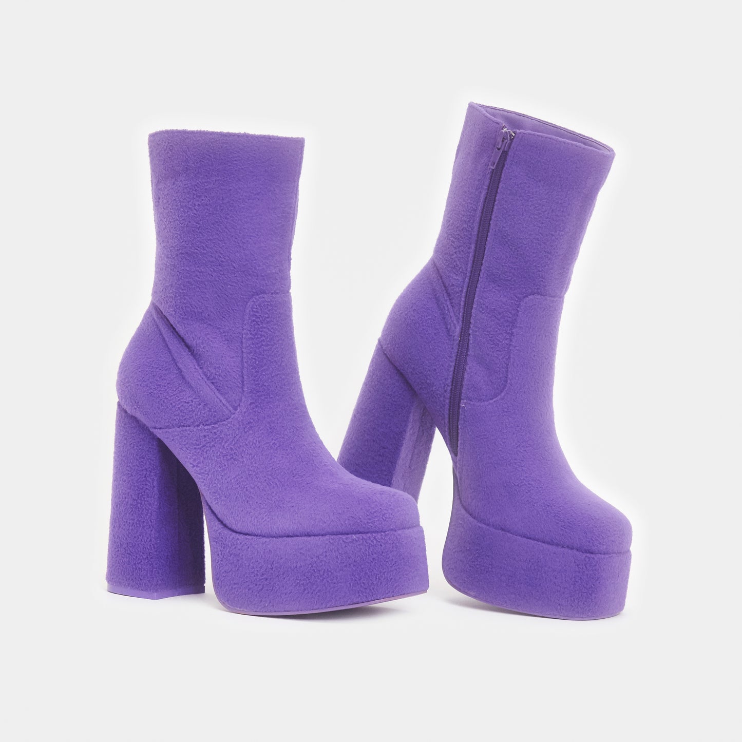 Tinky Winky Fluffy Platform Boots - Ankle Boots - KOI Footwear - Purple - Three-Quarter View