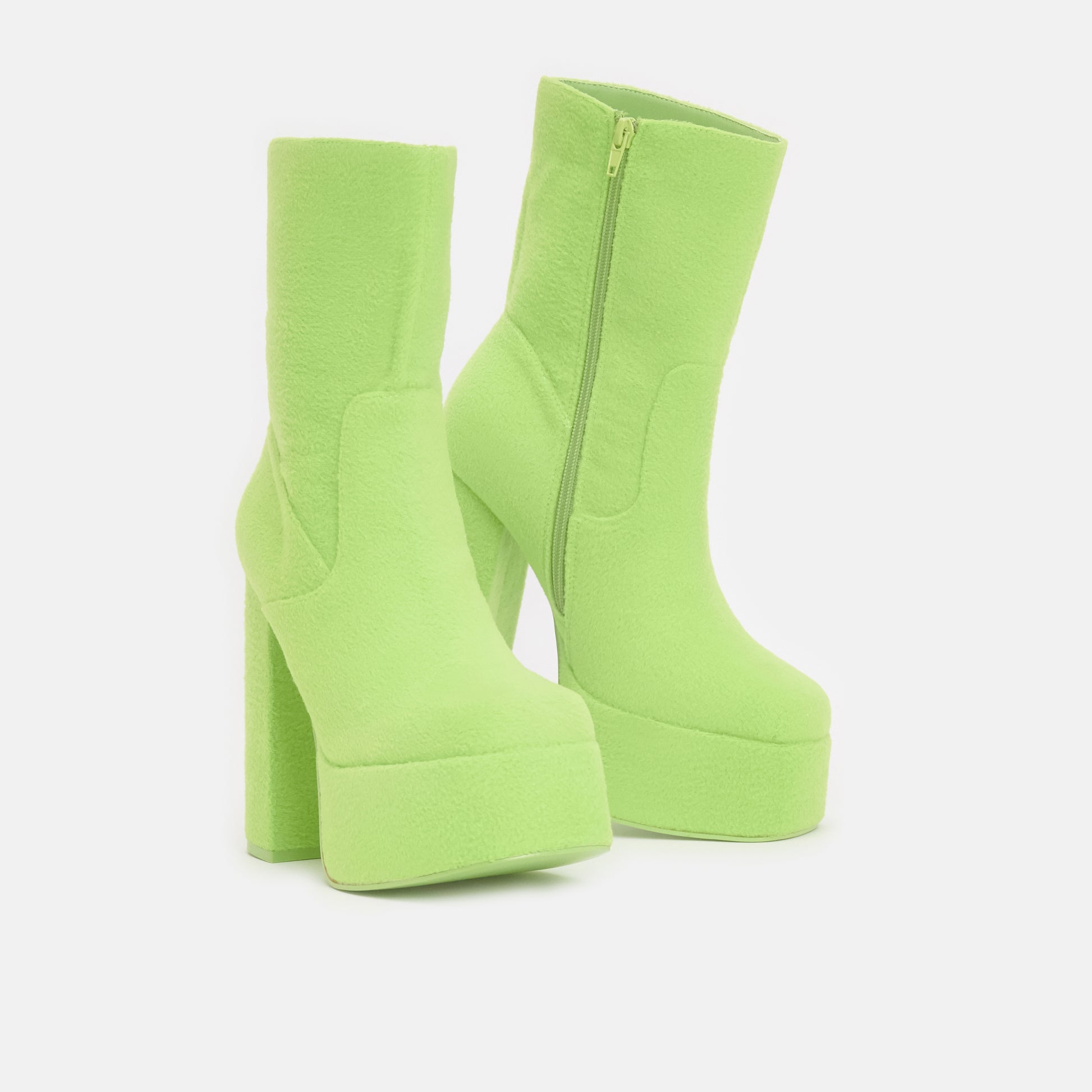 Dipsy Fluffy Platform Boots - Ankle Boots - KOI Footwear - Green - Front and Side View