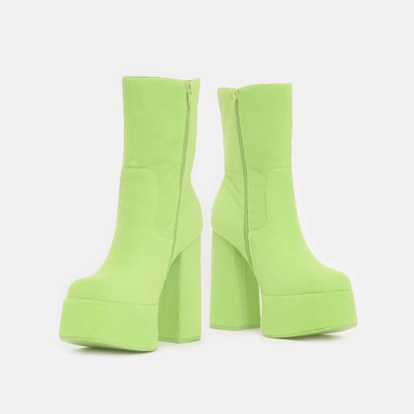 Dipsy Fluffy Platform Boots - Ankle Boots - KOI Footwear - Green - Front View