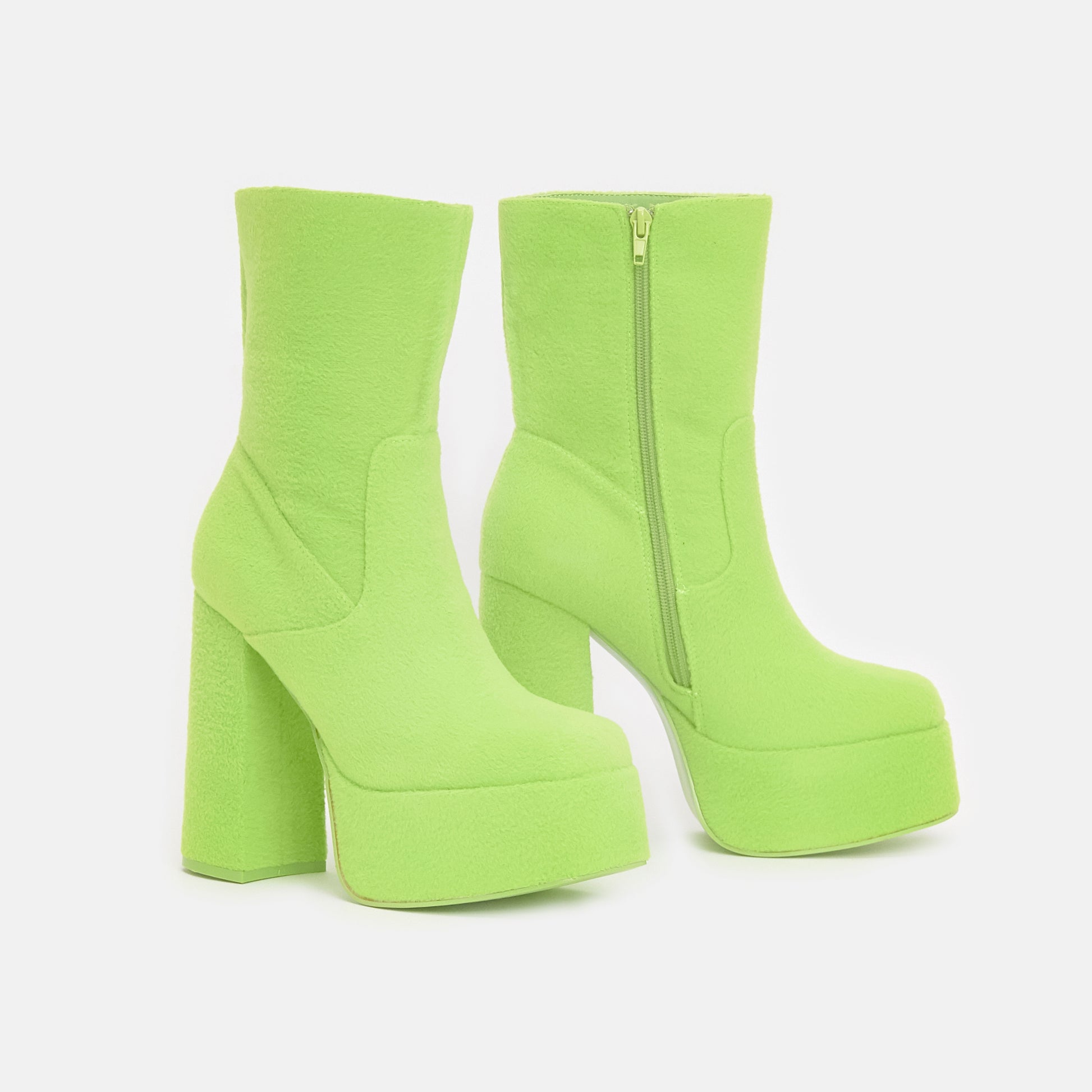 Dipsy Fluffy Platform Boots - Ankle Boots - KOI Footwear - Green - Three-Quarter View