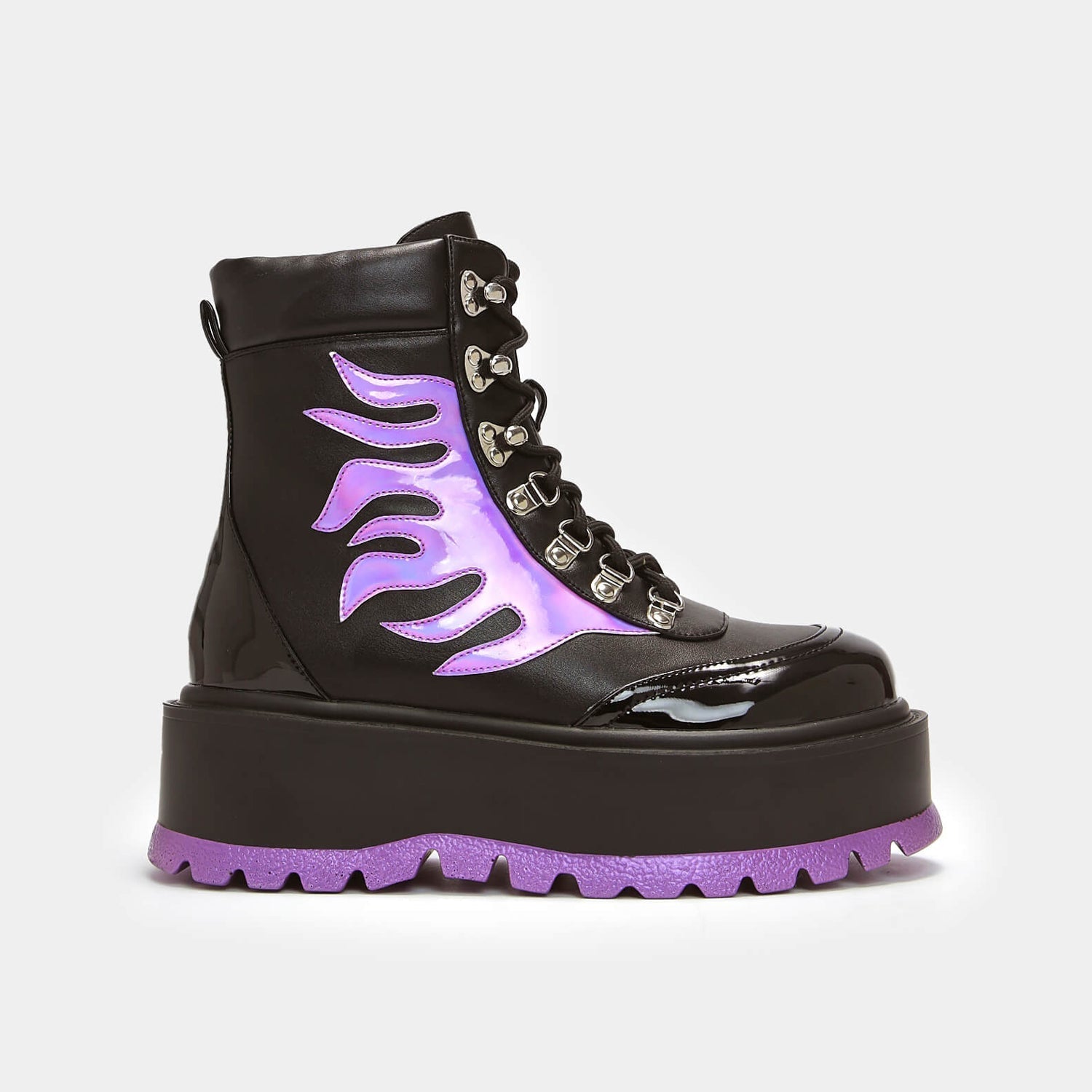 Helios Purple Hologram Flame Boots - Ankle Boots - KOI Footwear - Purple - Side View