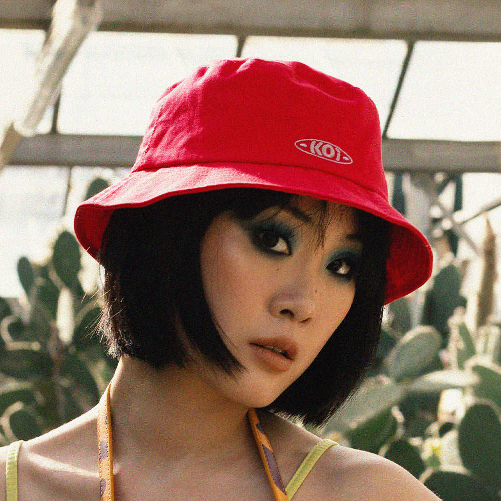 Magenta Koi Bucket Hat - Accessories - KOI Footwear - Pink - Model View