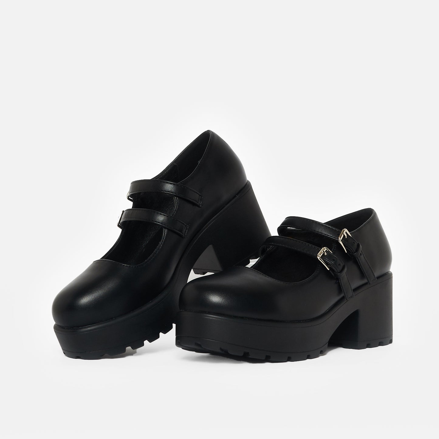Mura Double Strap Shoes - Mary Janes - KOI Footwear - Black - Three-Quarter View
