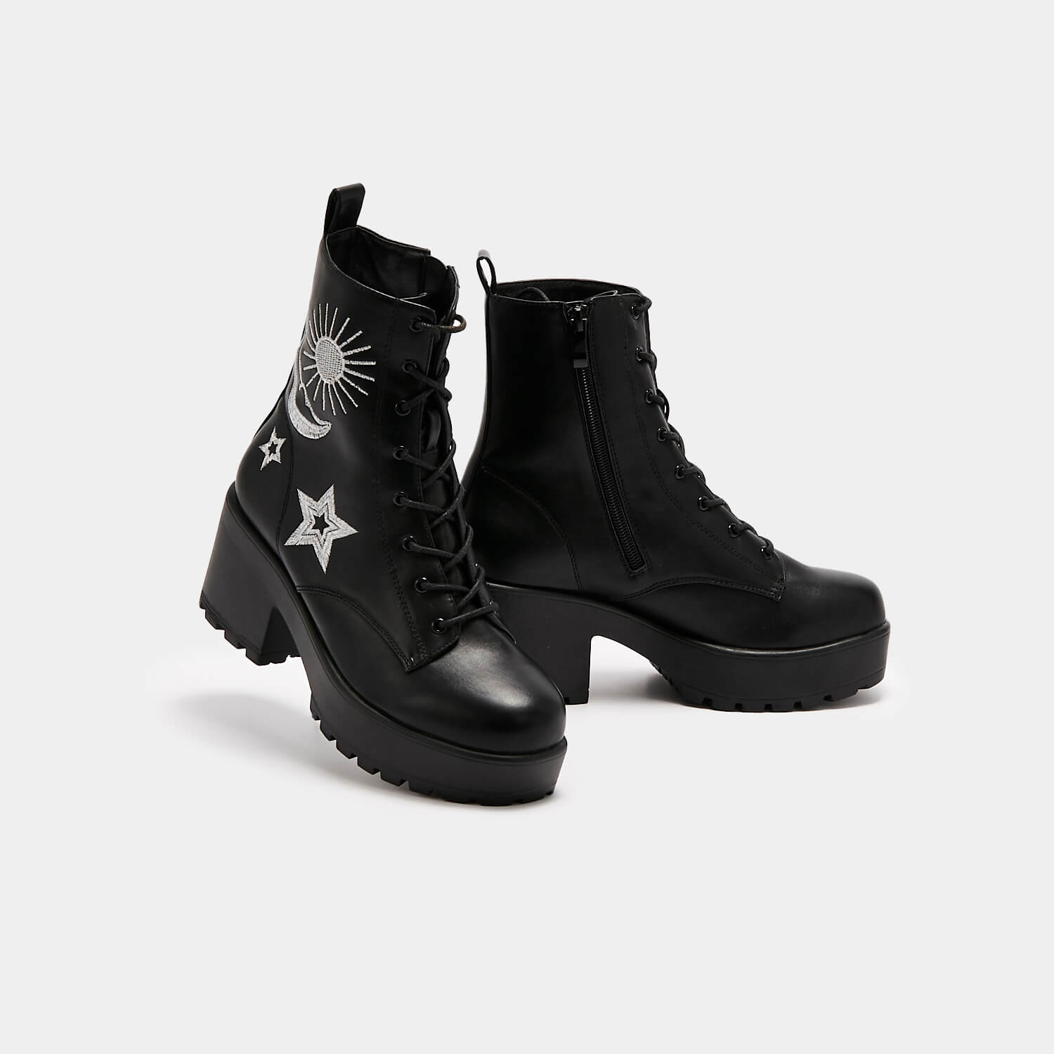 KOI Footwear Astro Silver Star & Moon Chunky Boots Vegan Chunky Boots