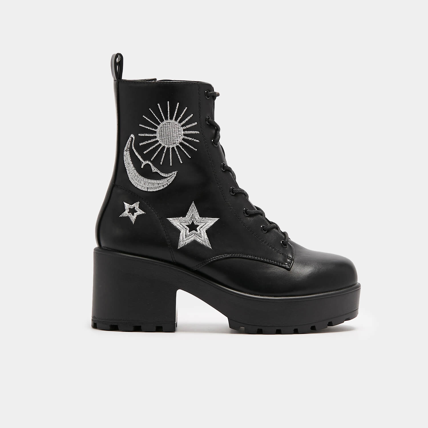 KOI Footwear Astro Silver Star & Moon Chunky Boots Vegan Chunky Boots