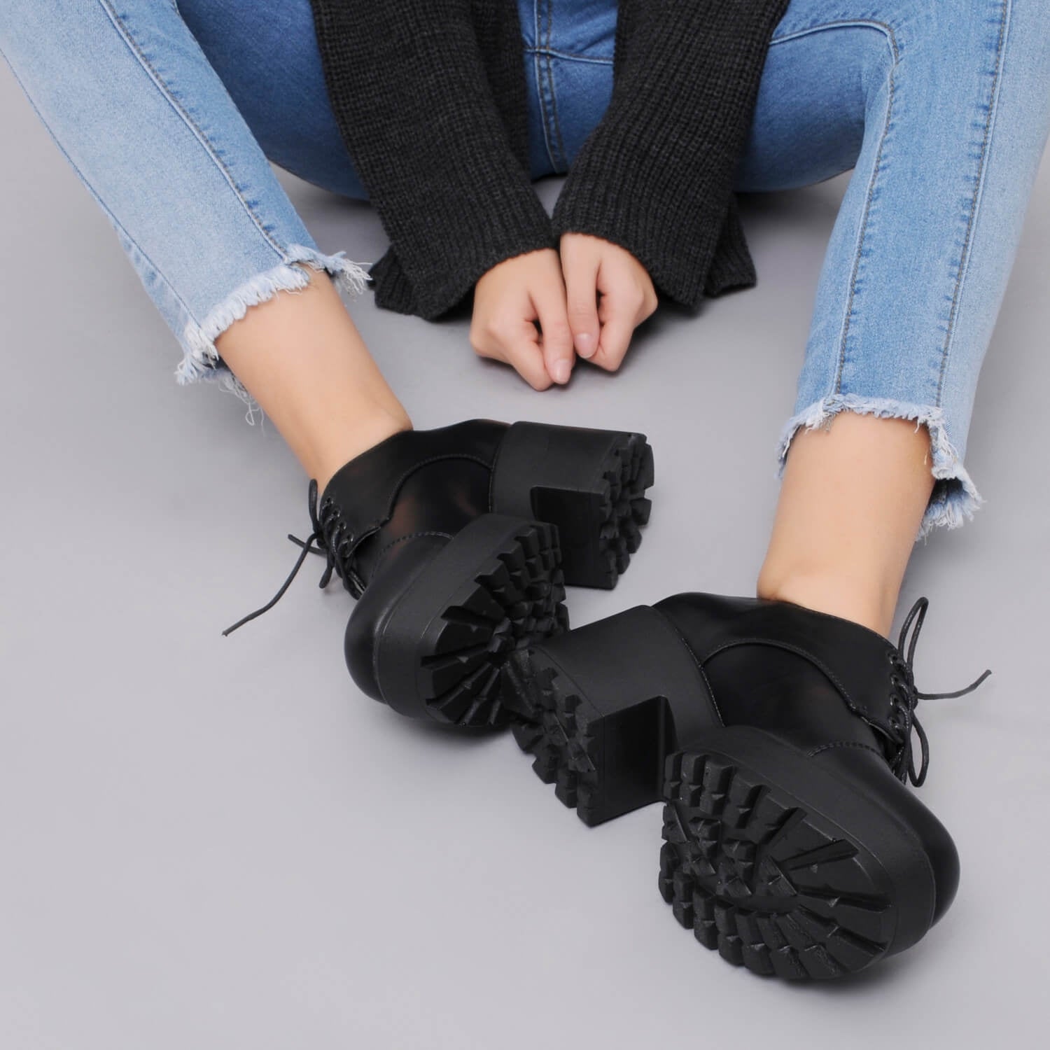Rei Chunky Lace Up Shoes - Shoes - KOI Footwear - Black - Model Top View
