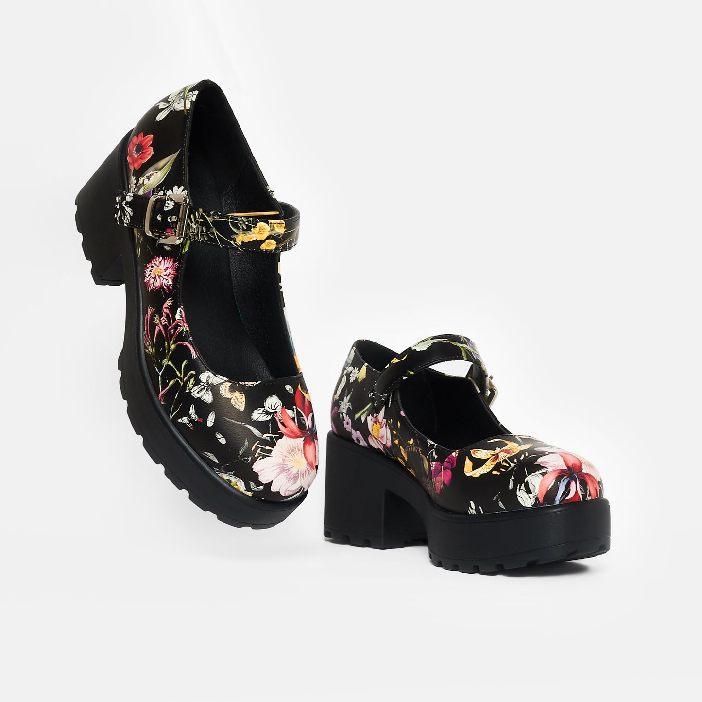 Tira Mary Jane Shoes 'Floral Edition' - Mary Janes - KOI Footwear - Black - Top Side View
