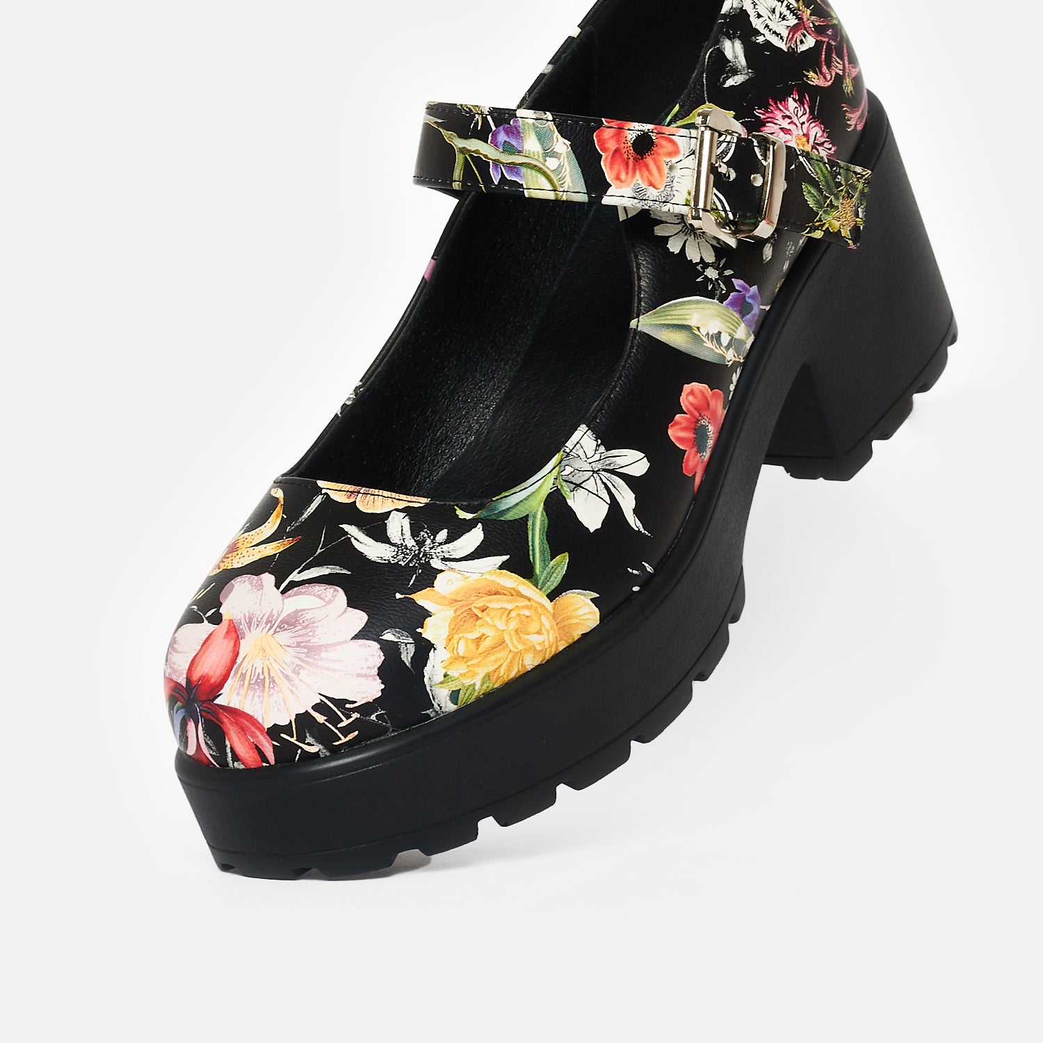 Tira Mary Jane Shoes 'Floral Edition' - Mary Janes - KOI Footwear - Black - Front View