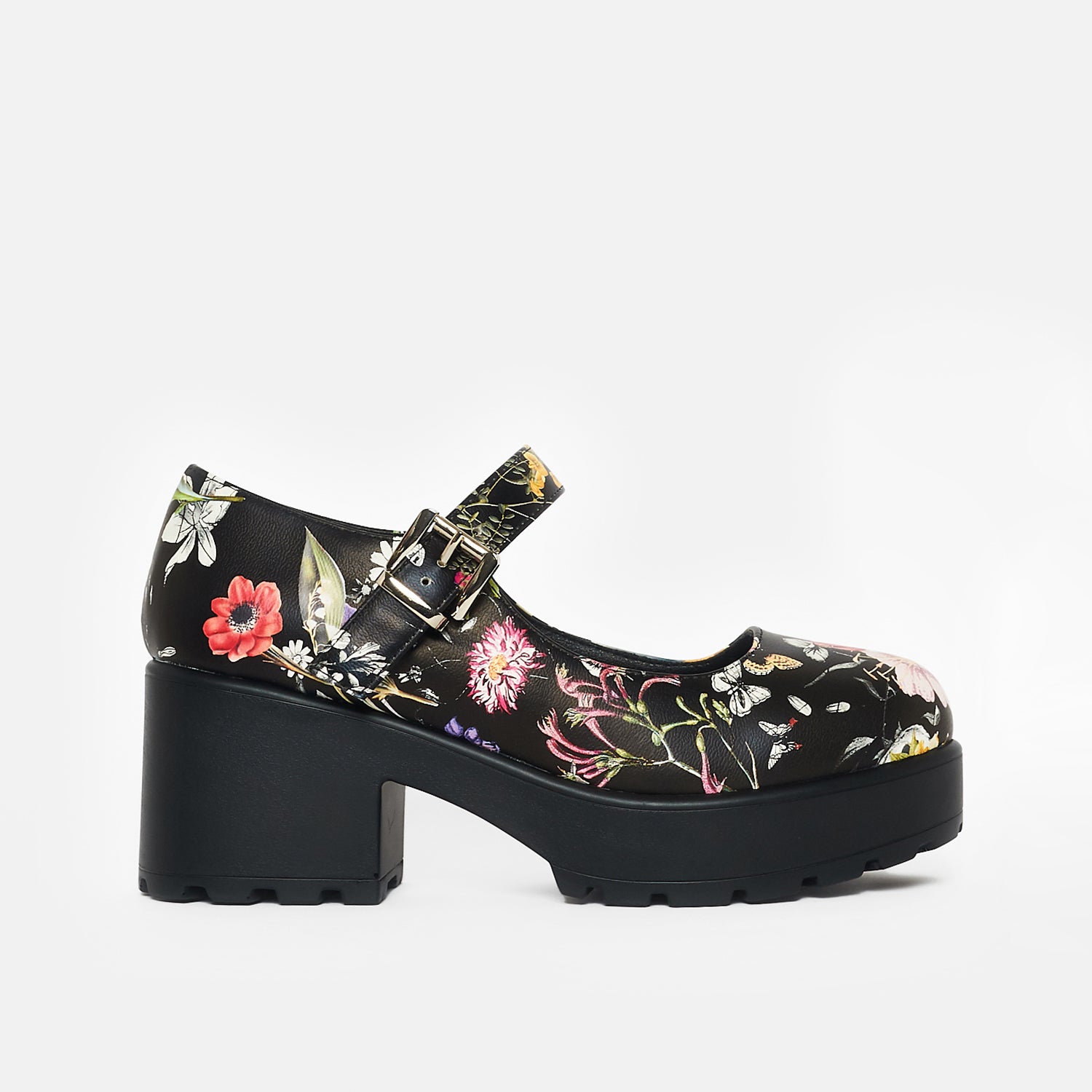 Tira Mary Jane Shoes 'Floral Edition' - Mary Janes - KOI Footwear - Black - Side View