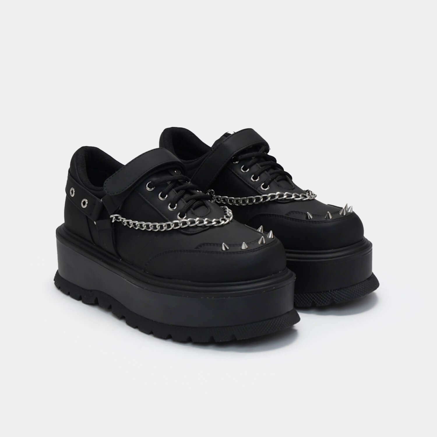 Retrograde Rebel Black Platform Shoes - Shoes - KOI Footwear - Black - Three-Quarter View
