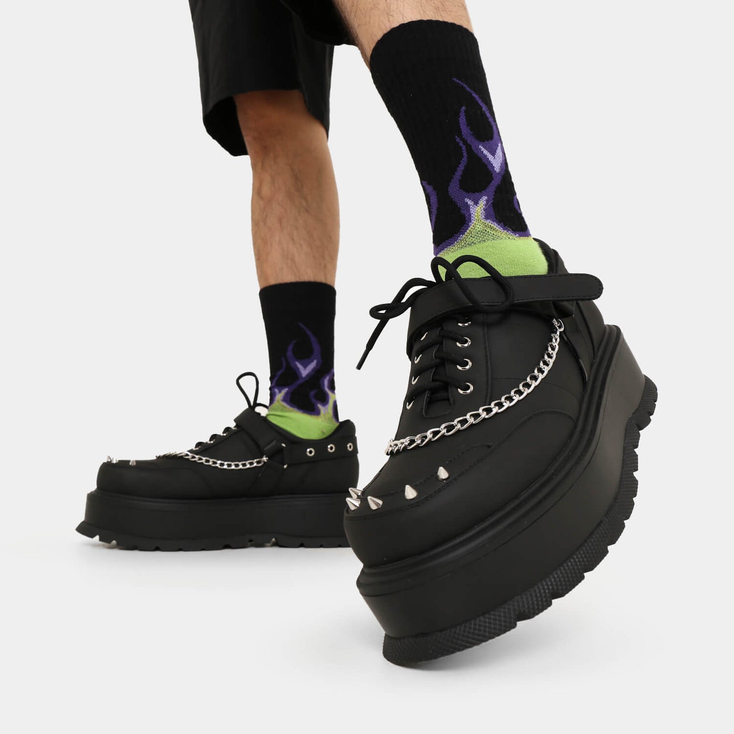 Retrograde Rebel Men's Black Platform Shoes - Shoes - KOI Footwear - Black - Model Left View