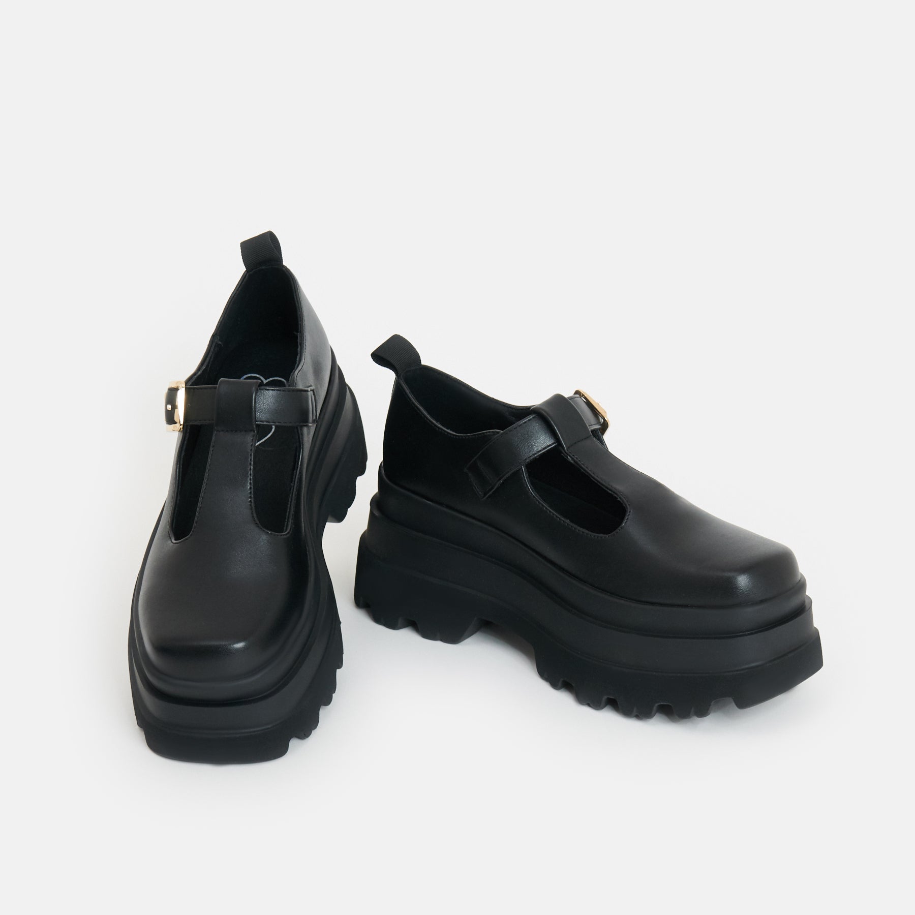 Silent Amity Trident Platform Mary Jane Shoes - Mary Janes - KOI Footwear - Black - Three-Quarter View