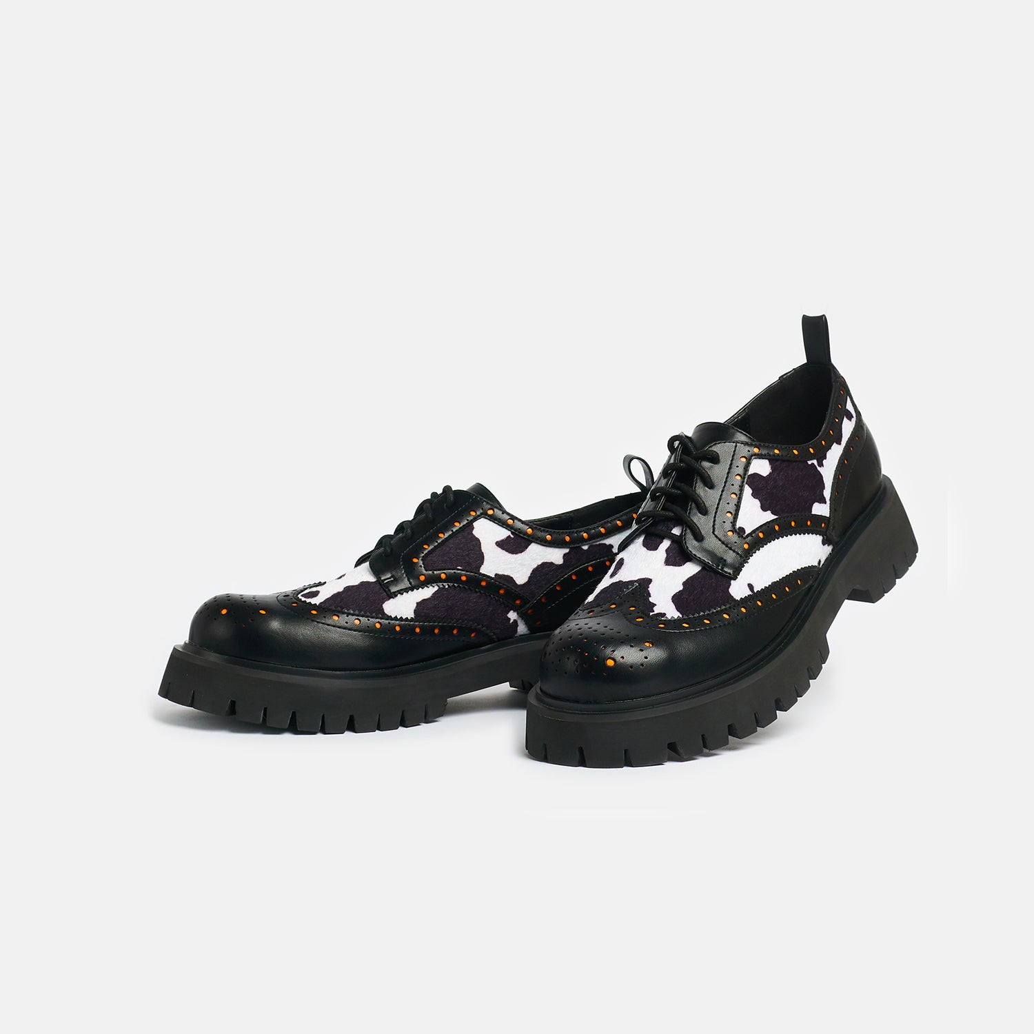 Tibia Cow Print Men's Derby Shoes - Shoes - KOI Footwear - Black - Left View