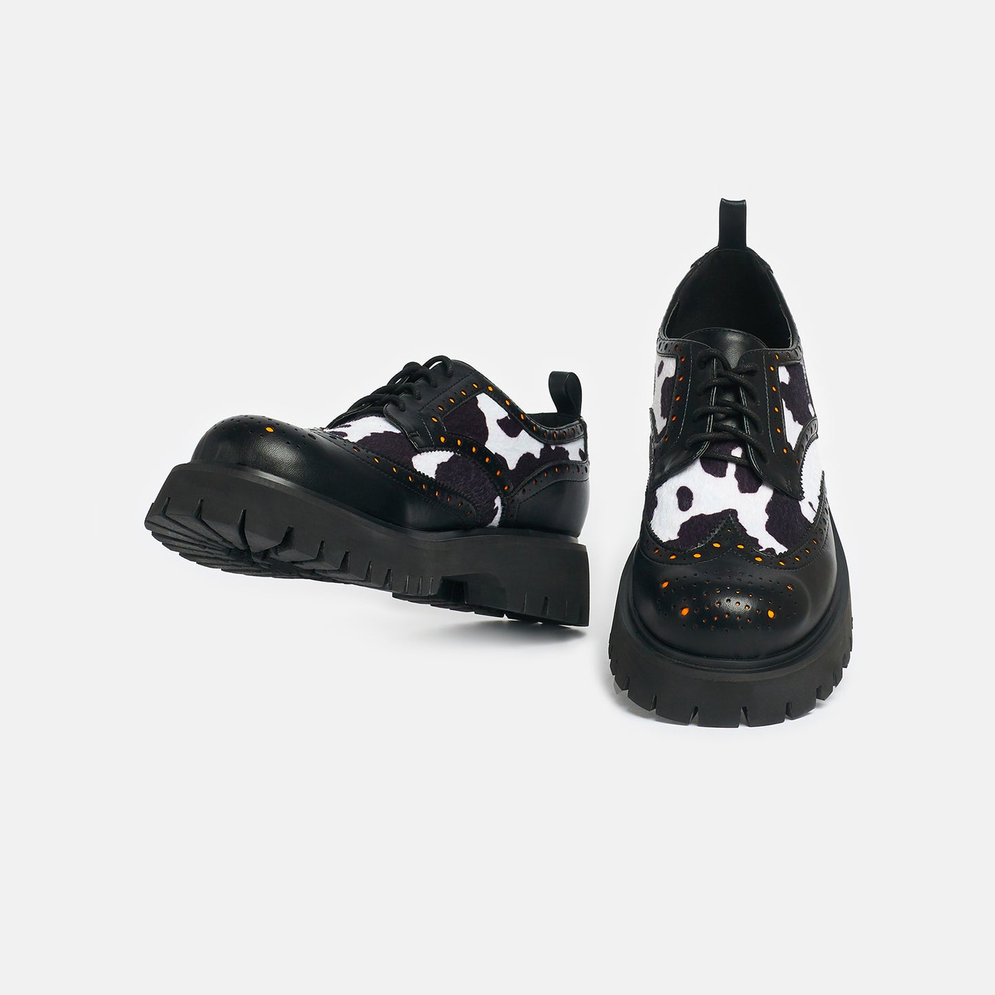 Tibia Cow Print Men's Derby Shoes - Shoes - KOI Footwear - Black - Front View