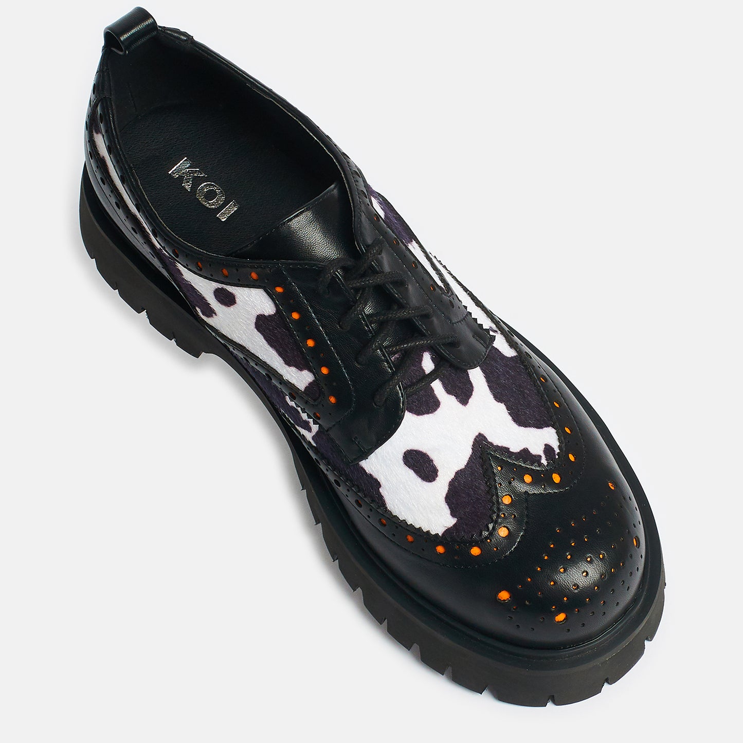 Tibia Cow Print Men's Derby Shoes - Shoes - KOI Footwear - Black - Top View